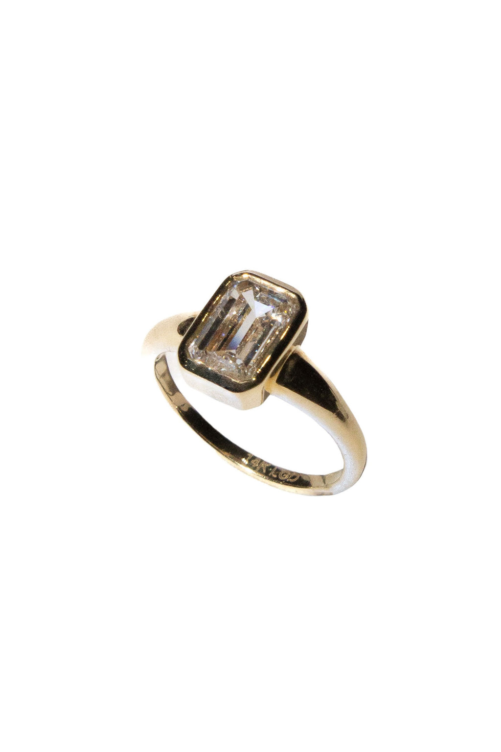 Bezel Set Solitaire Emerald Cut Diamond Pinky Ring