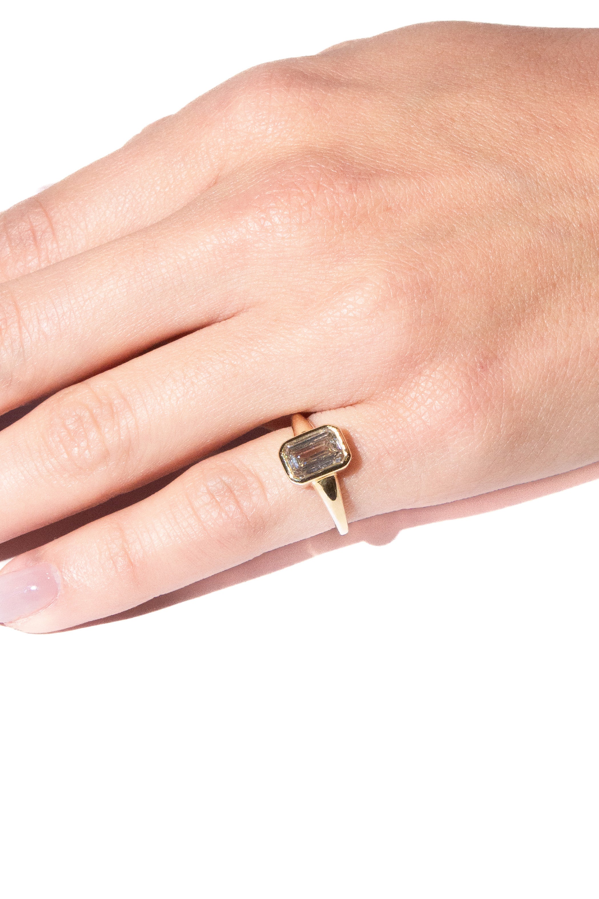 Bezel Set Solitaire Emerald Cut Diamond Pinky Ring Secondary image