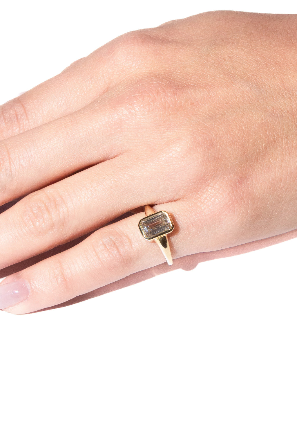 Bezel Set Solitaire Emerald Cut Diamond Pinky Ring