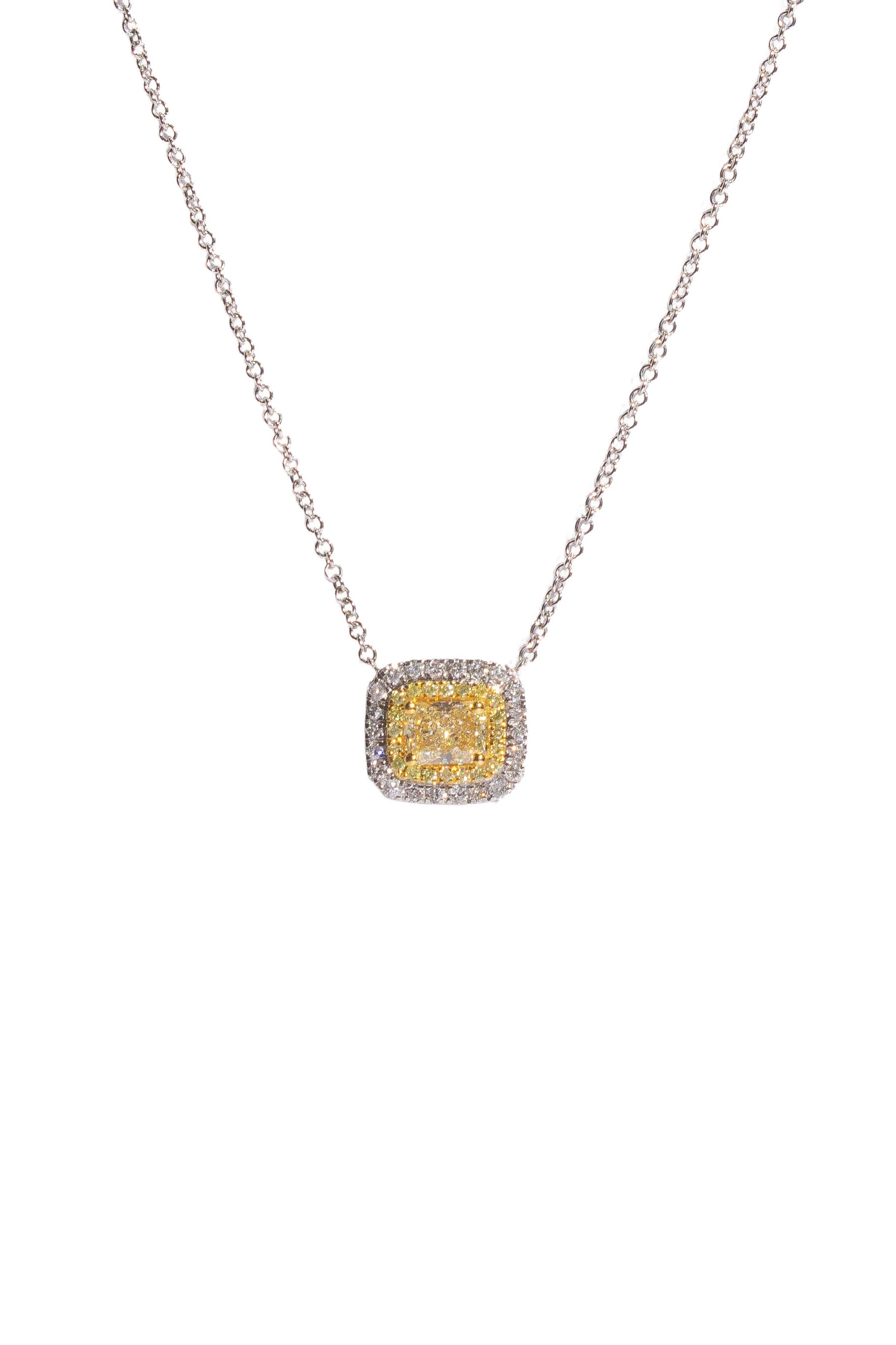 Fancy Yellow & White Diamond Double Halo Necklace Main image