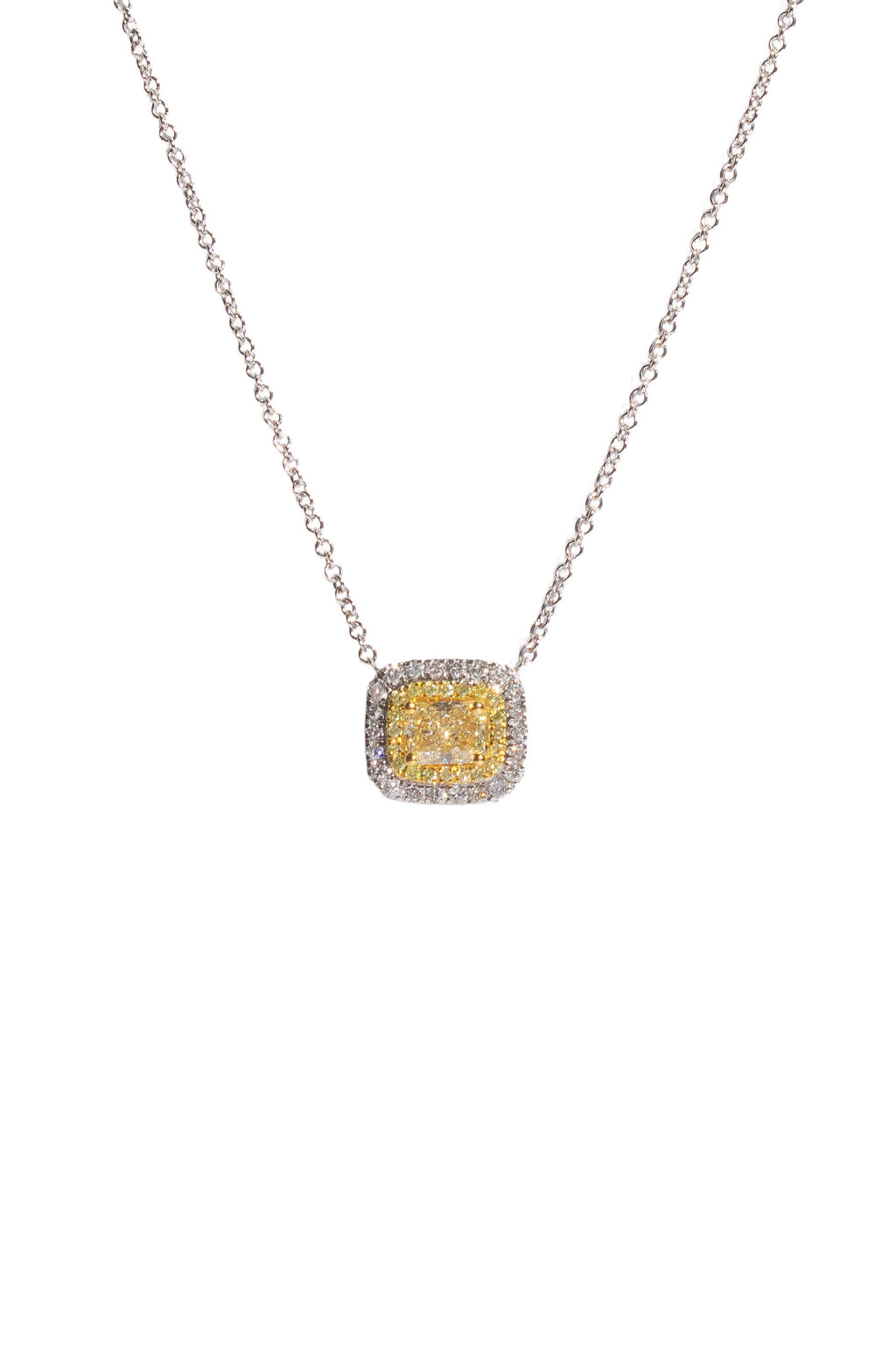 Fancy Yellow & White Diamond Double Halo Necklace