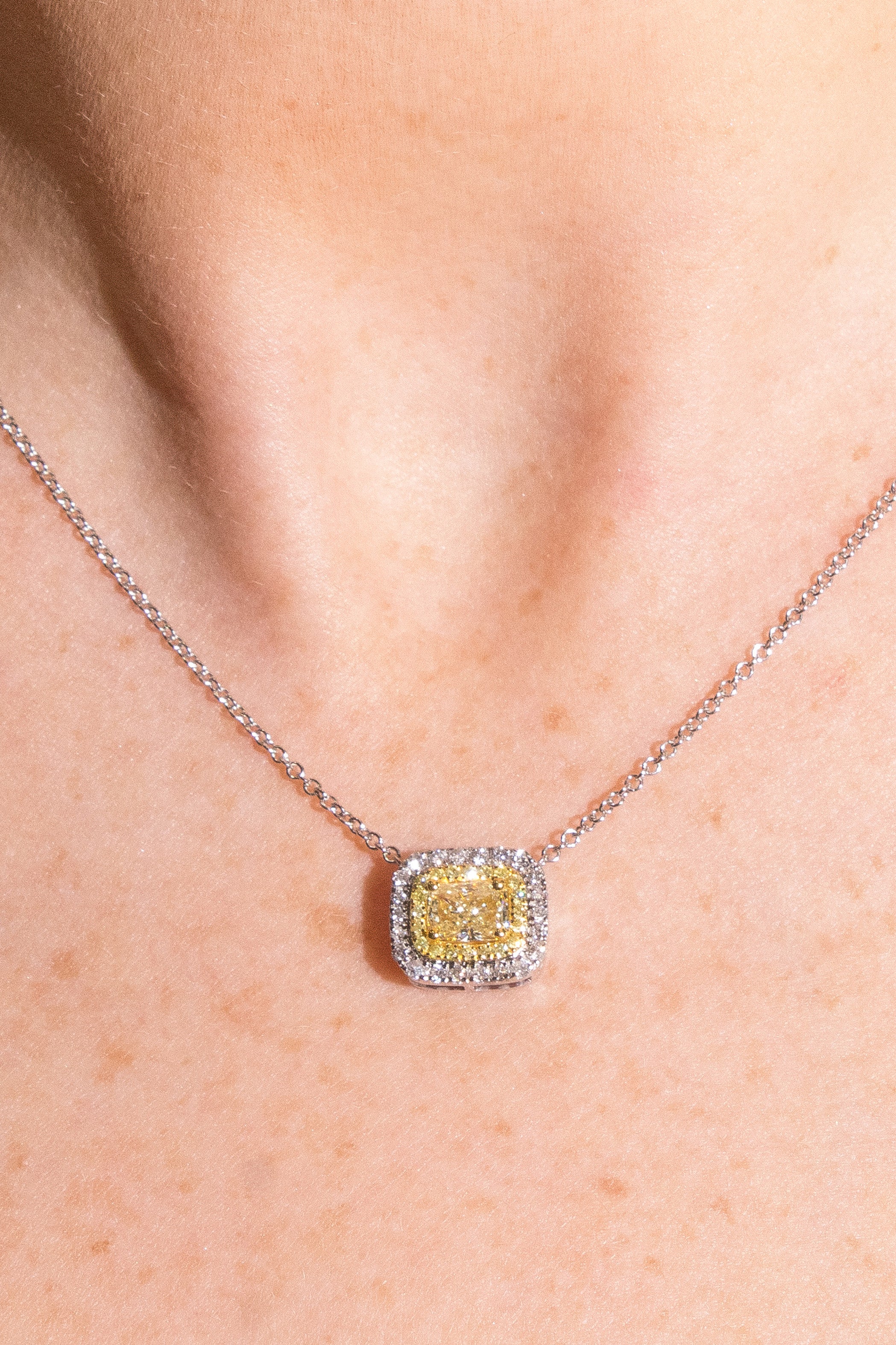 Fancy Yellow & White Diamond Double Halo Necklace