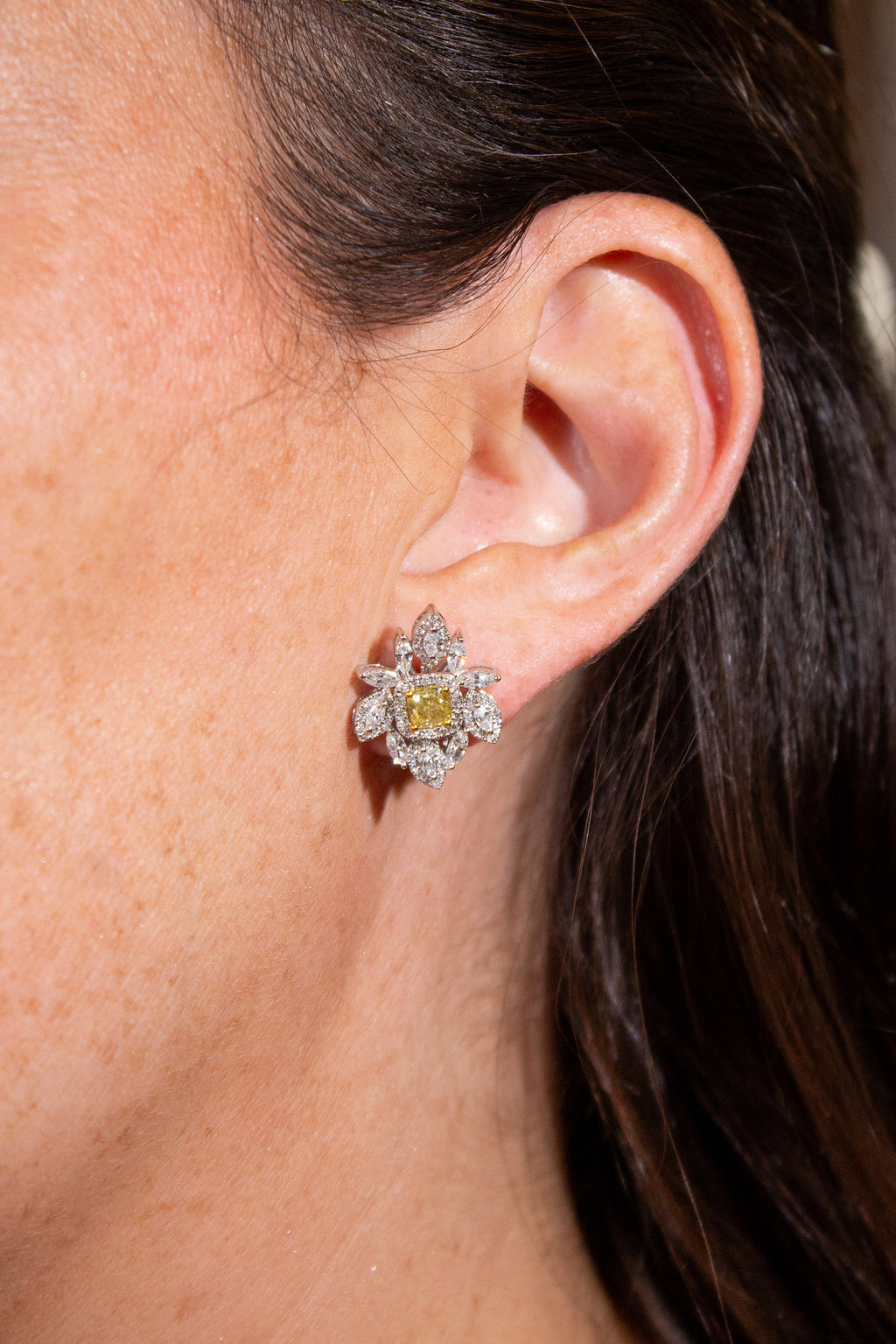 Fancy Yellow & White Diamond Leaf Earrings