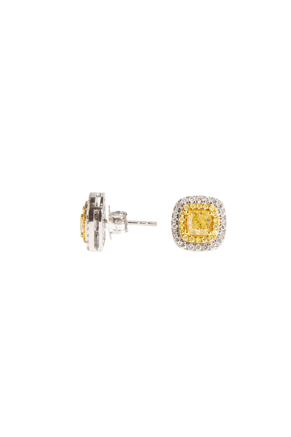 Cushion Cut Fancy Yellow Double Halo Diamond Earrings