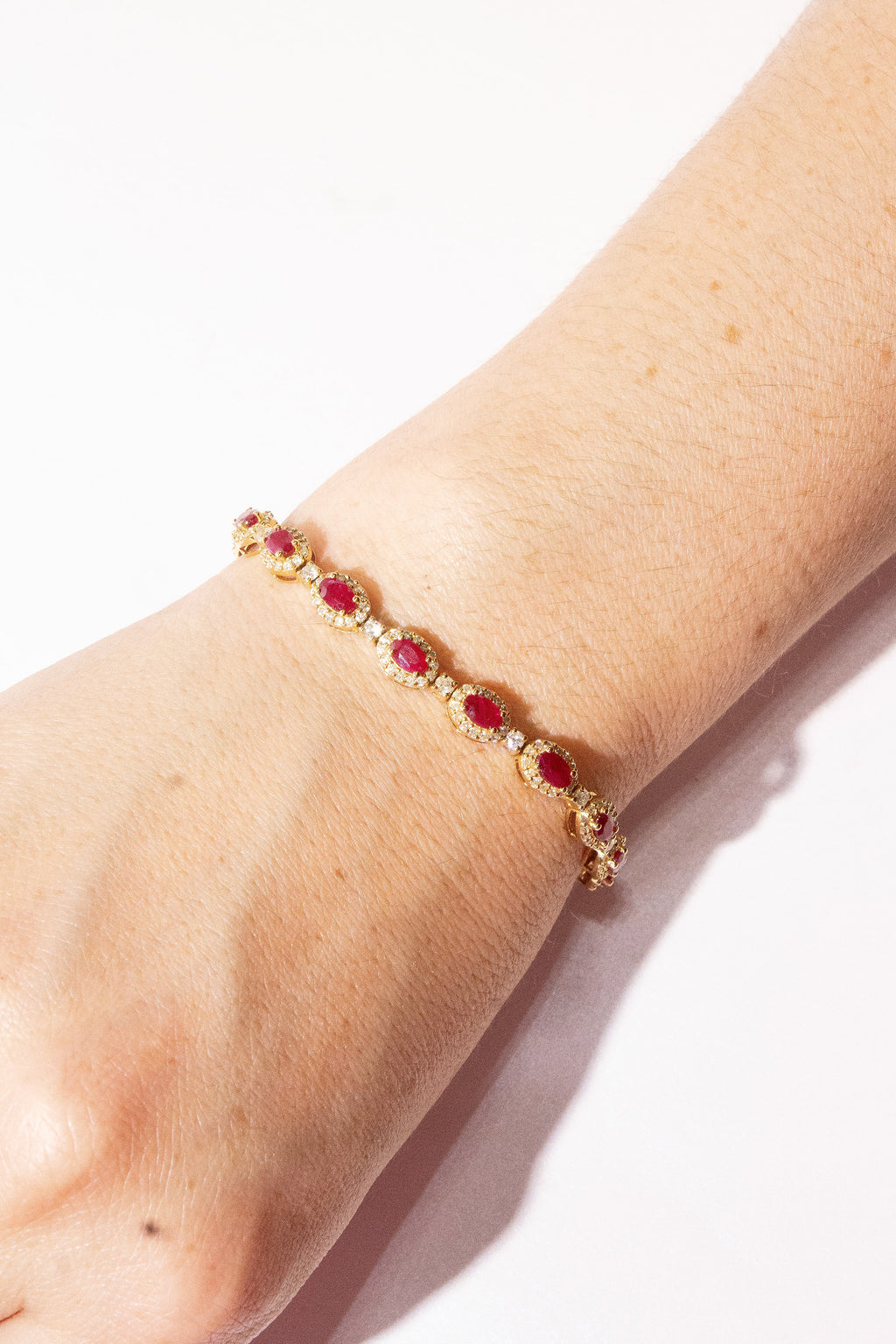 Oval Ruby & Diamond Halo Bracelet