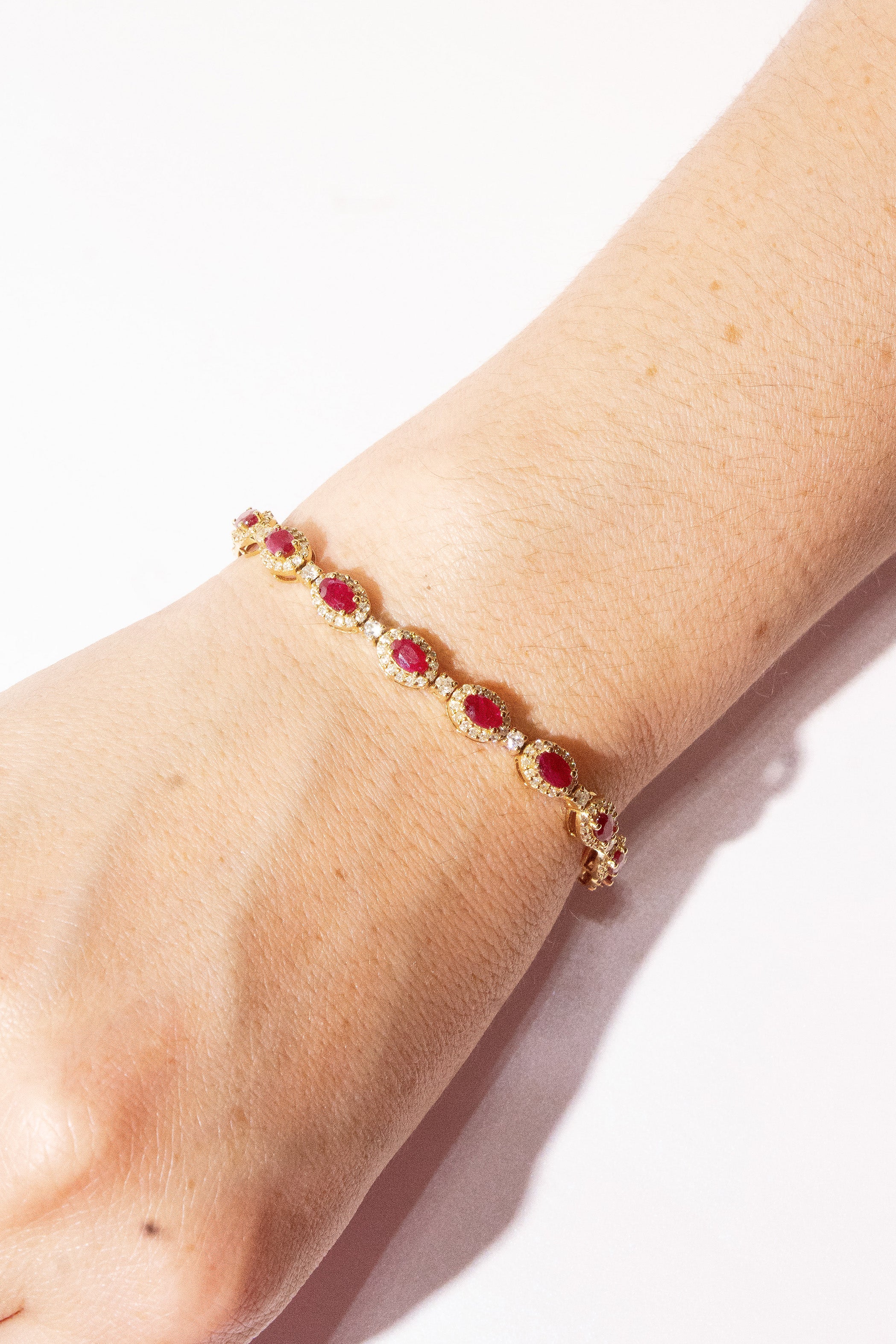 Oval Ruby & Diamond Halo Bracelet