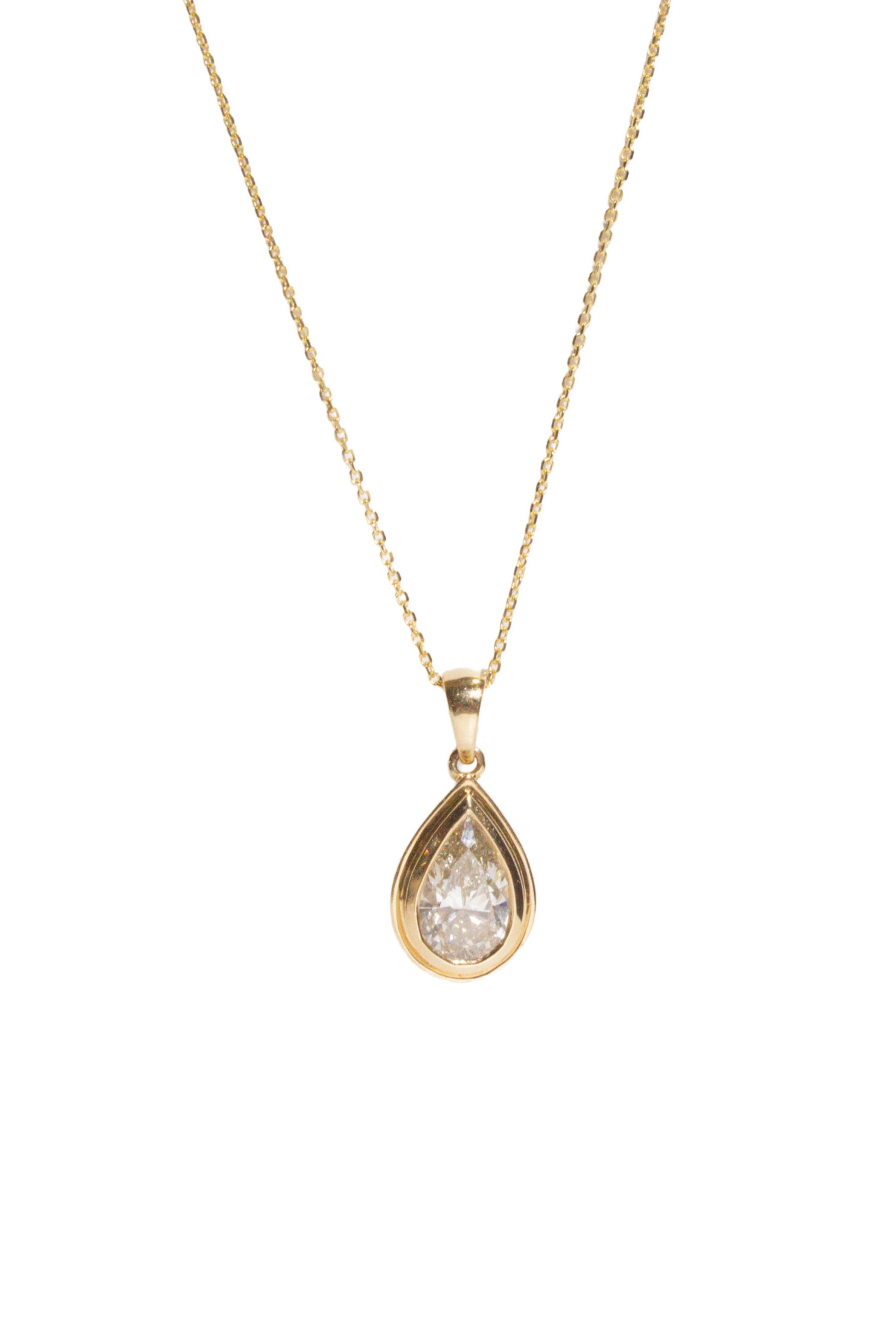 Bezel Set Solitaire Pear Shape Necklace