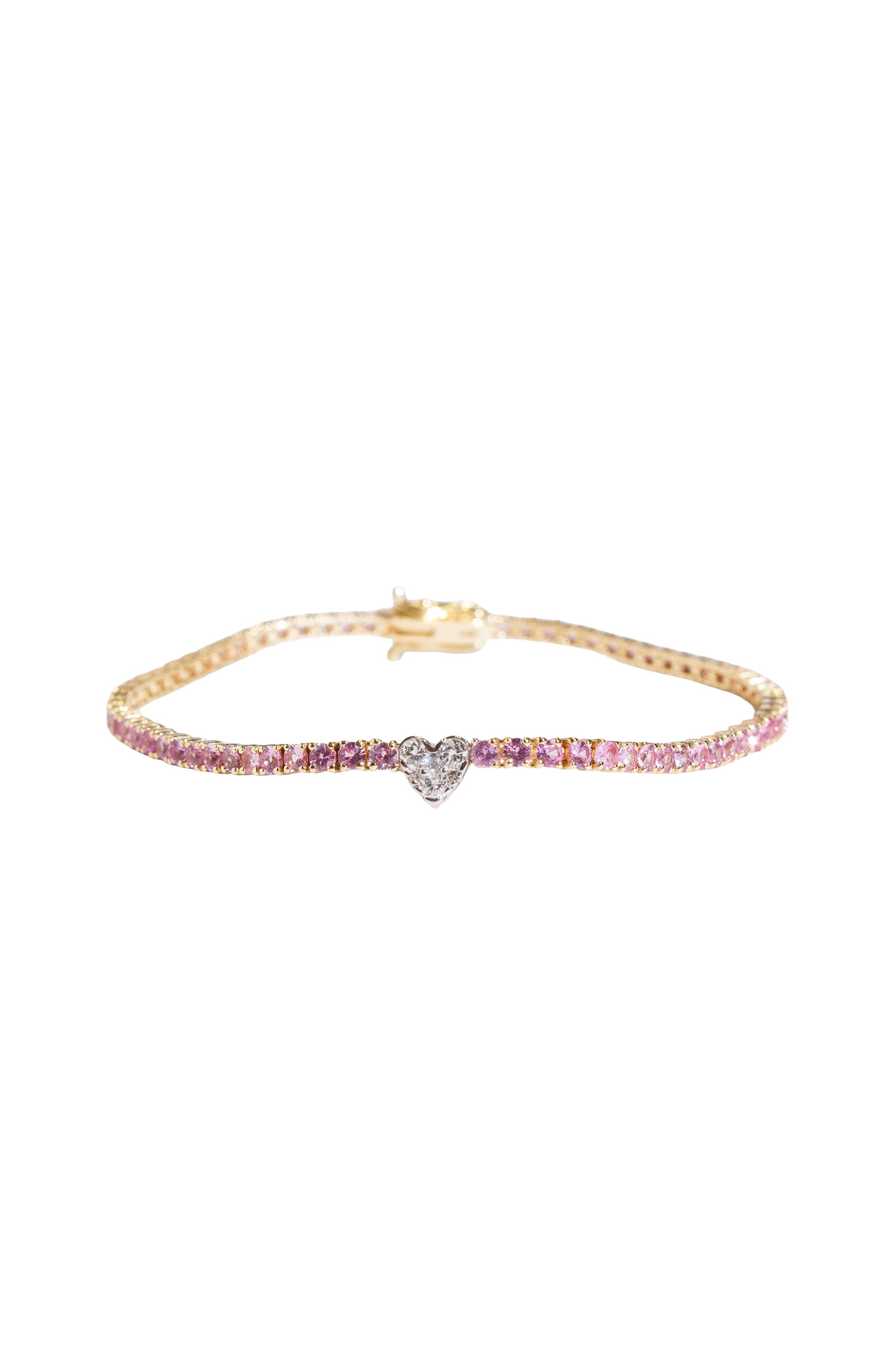 Pink Sapphire Tennis Bracelet with Diamond Heart Main image