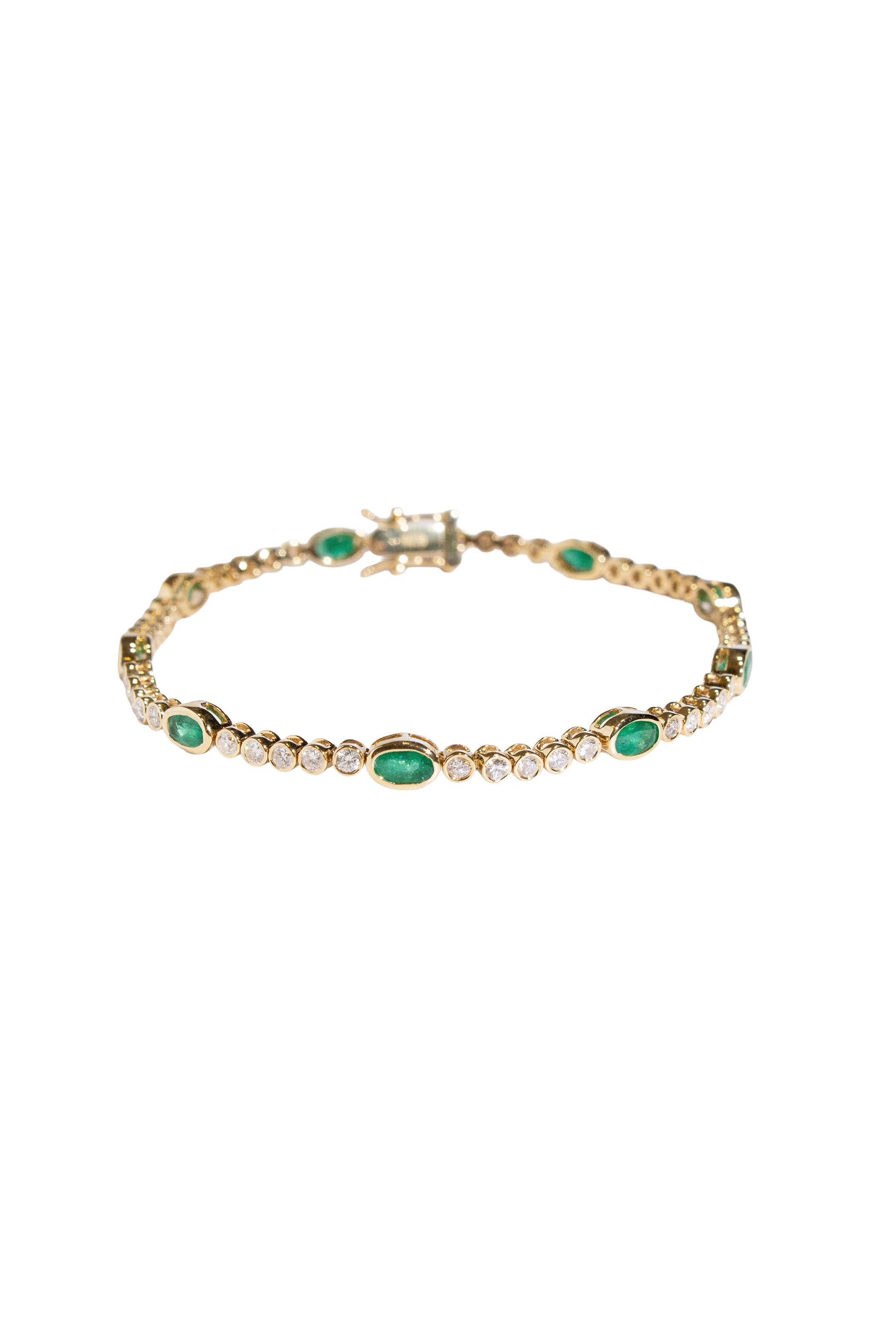 Station Bezel Set Emerald & Diamond Bracelet