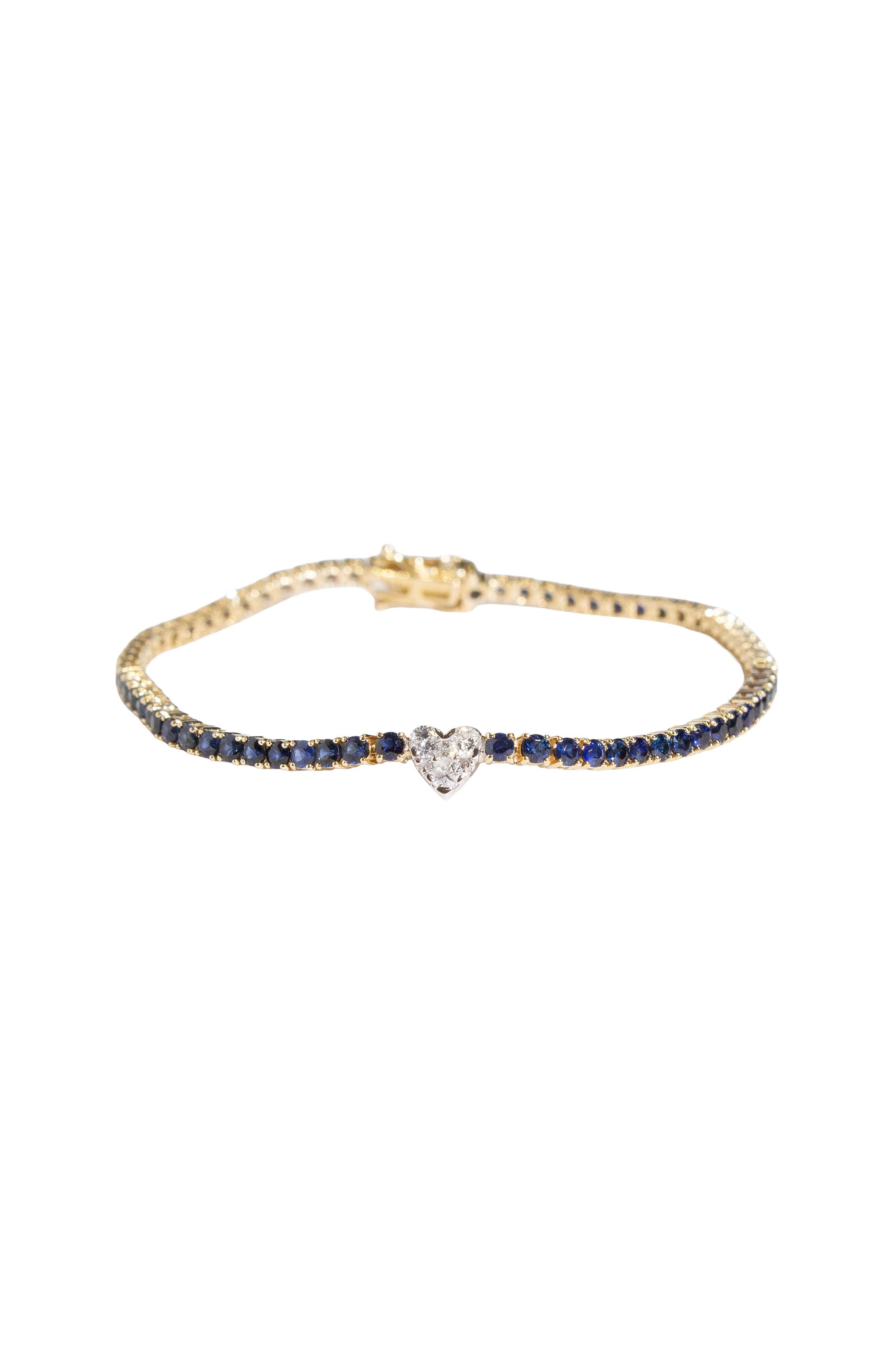Blue Sapphire Tennis Bracelet with Diamond Heart Main image