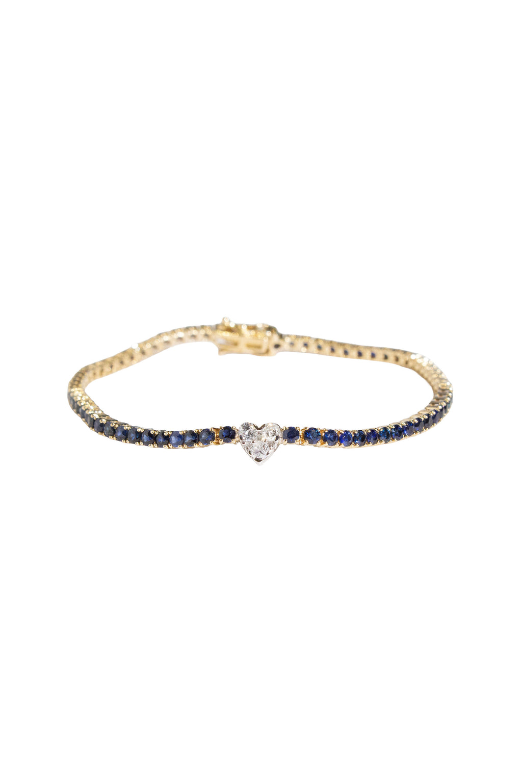 Blue Sapphire Tennis Bracelet with Diamond Heart
