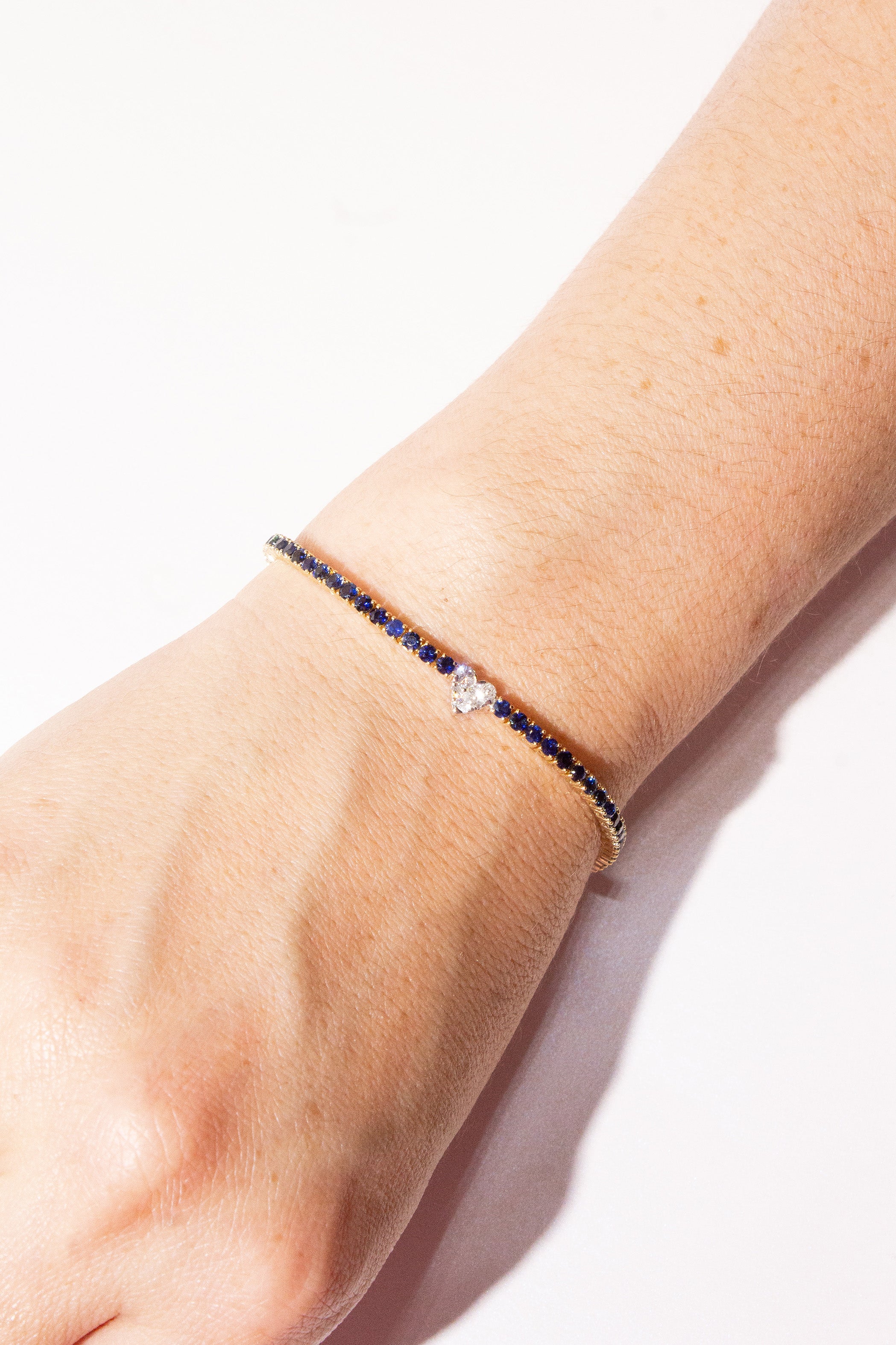 Blue Sapphire Tennis Bracelet with Diamond Heart