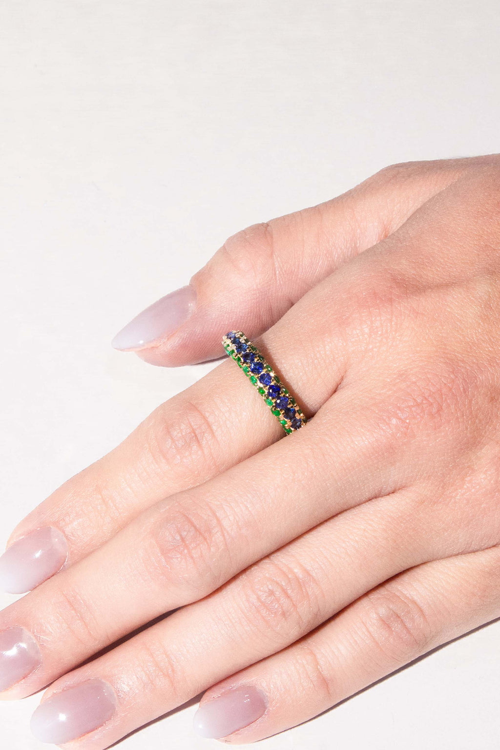 Dome Blue Sapphire & Emerald Ring
