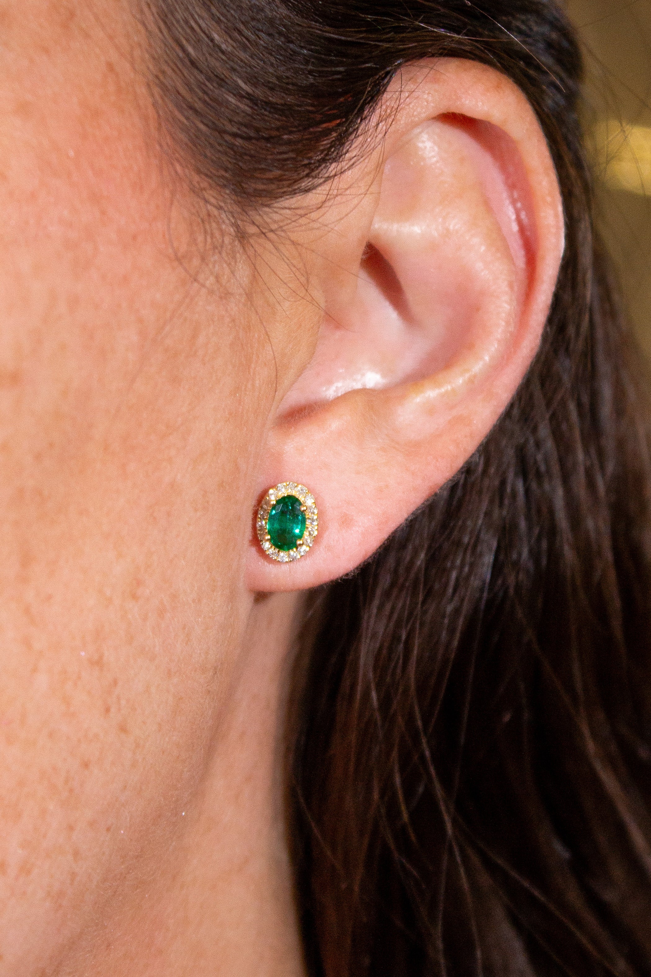 Oval Emerald French-Set Studs