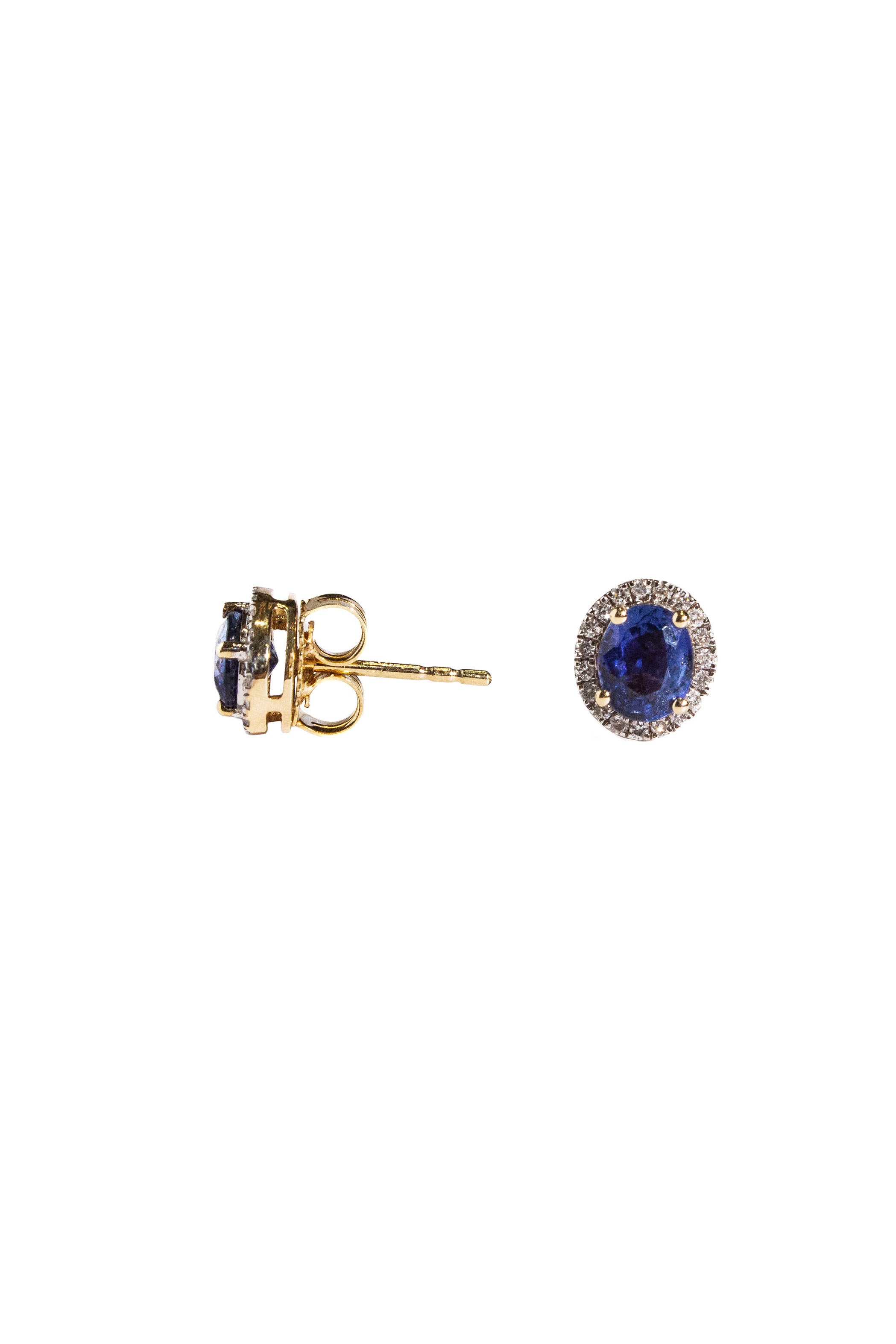 Oval Blue Sapphire French-Set Studs