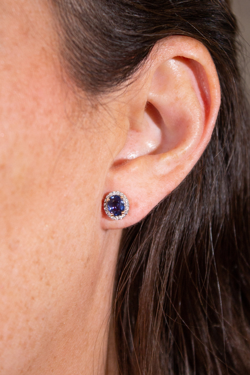 Oval Blue Sapphire French-Set Studs