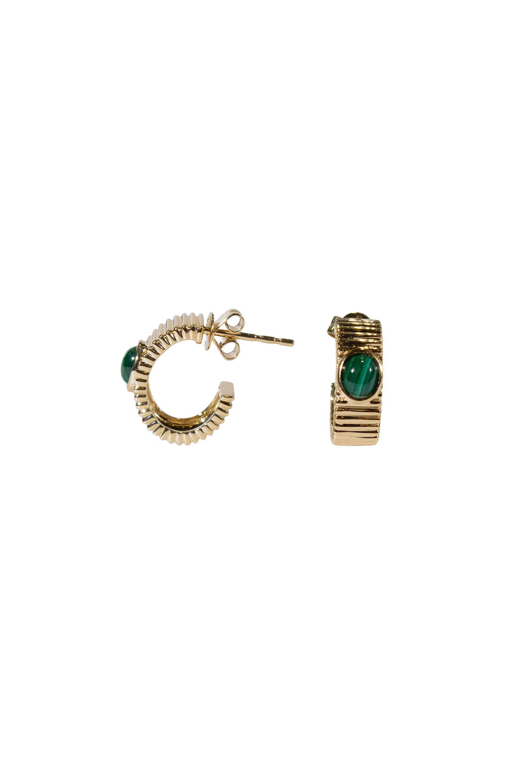 Fluted Oval Malachite  Hoop Earrings