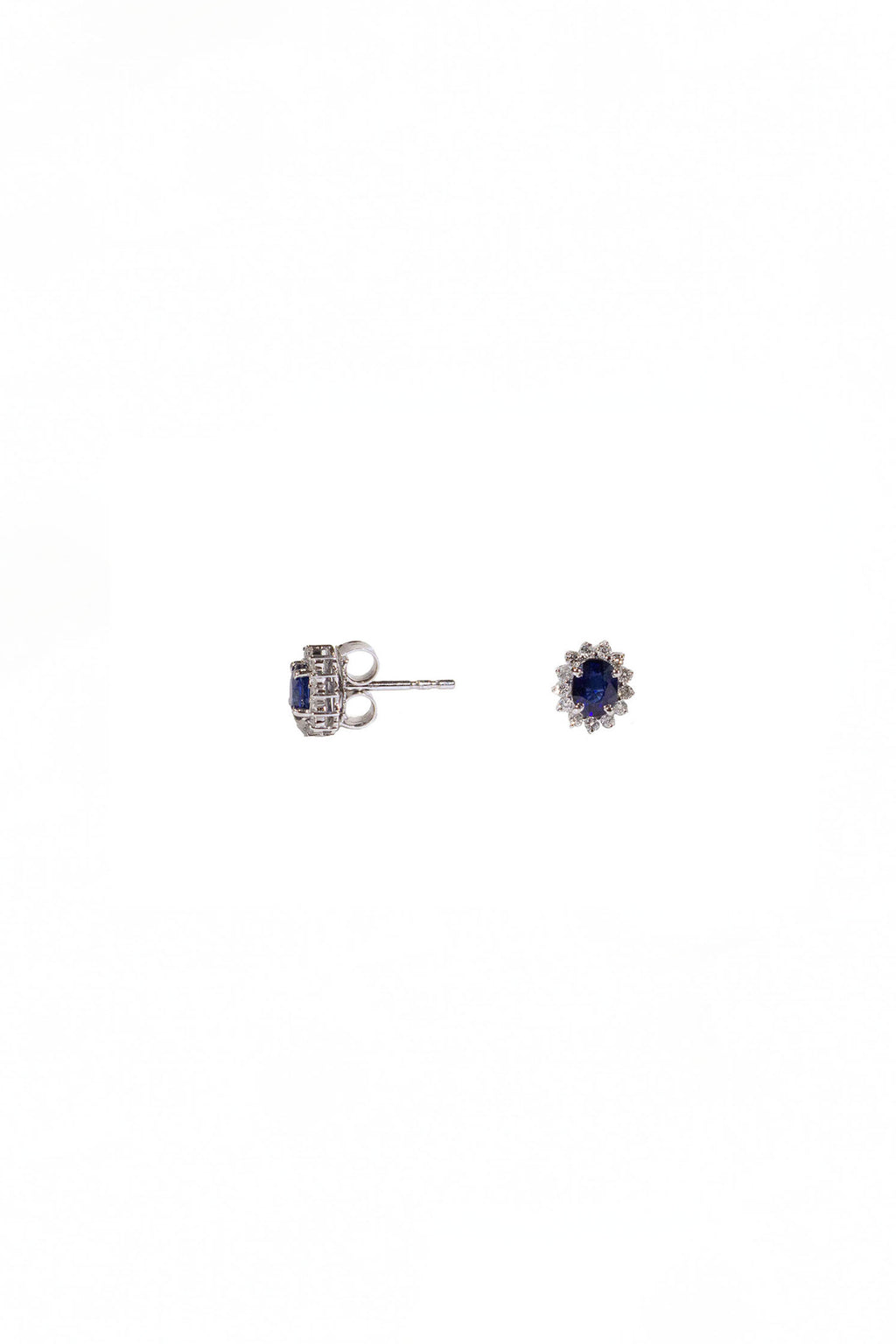 Oval Blue Sapphire Halo Studs
