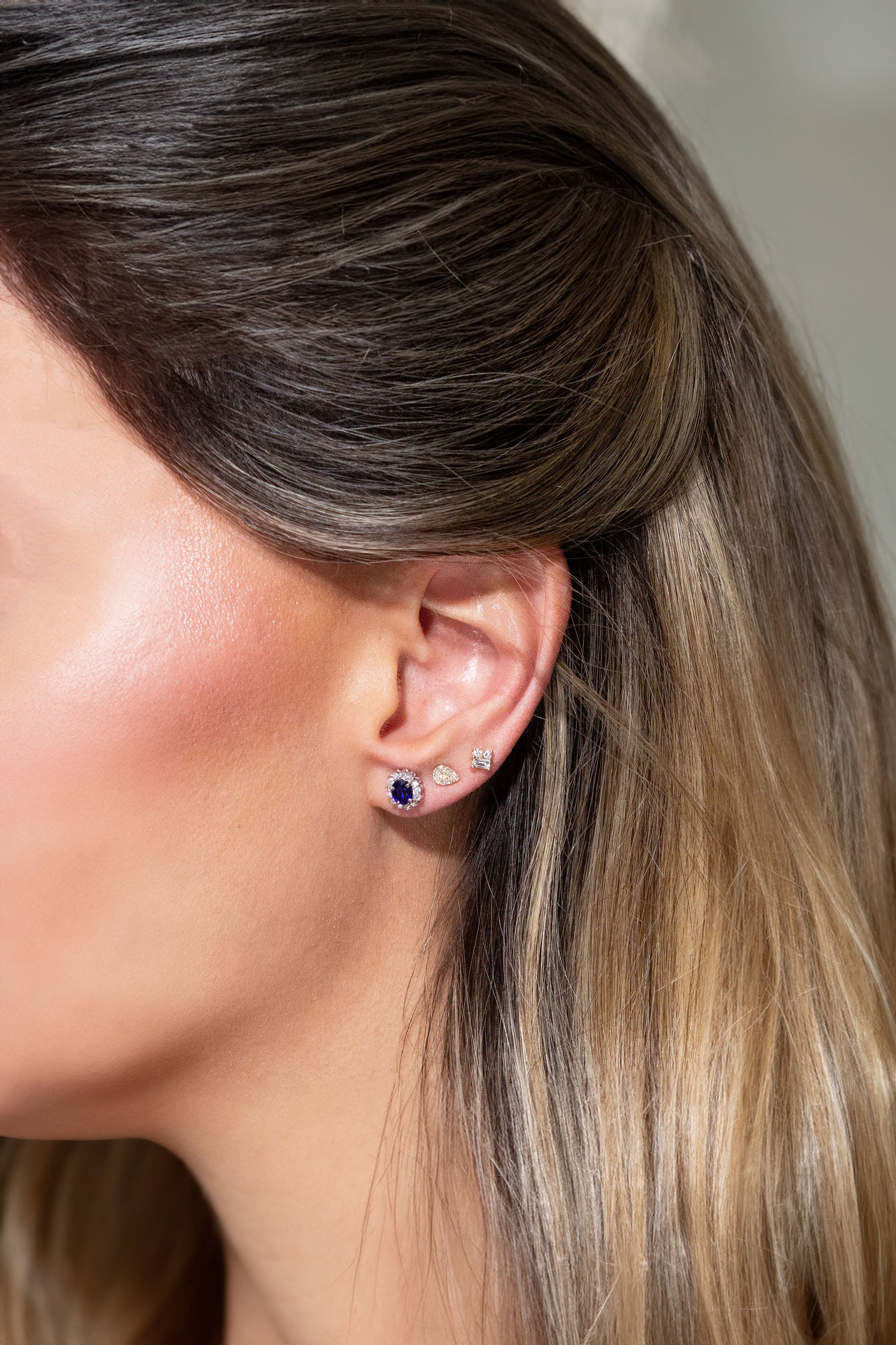 Oval Blue Sapphire Halo Studs Secondary image