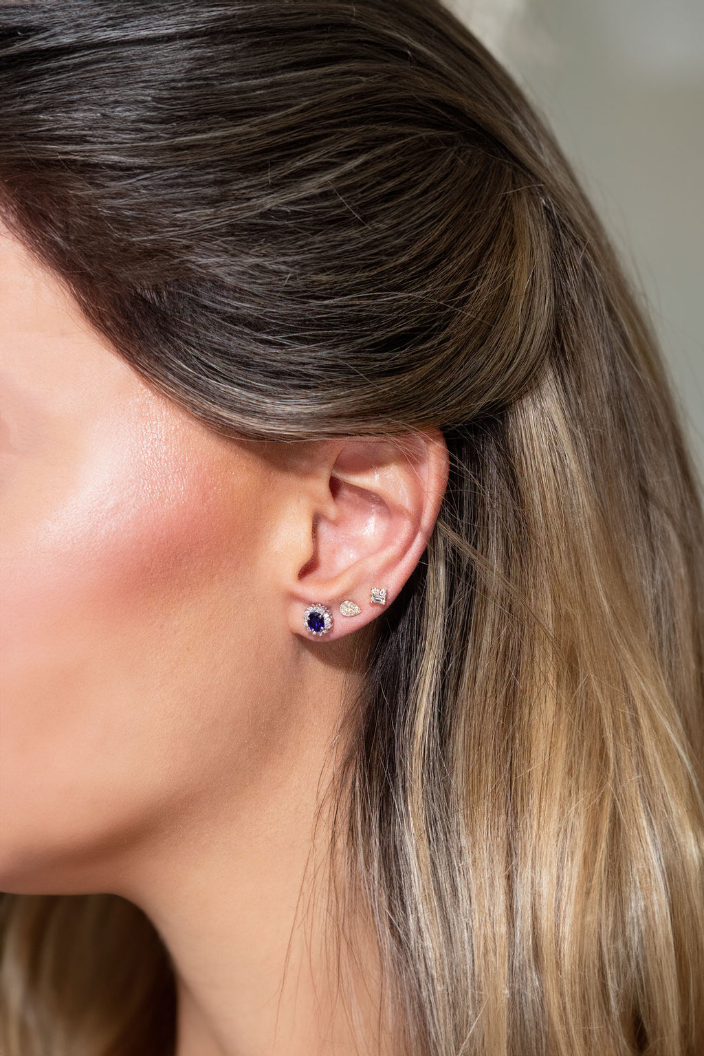 Oval Blue Sapphire Halo Studs