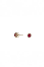 Oval Ruby Halo Studs