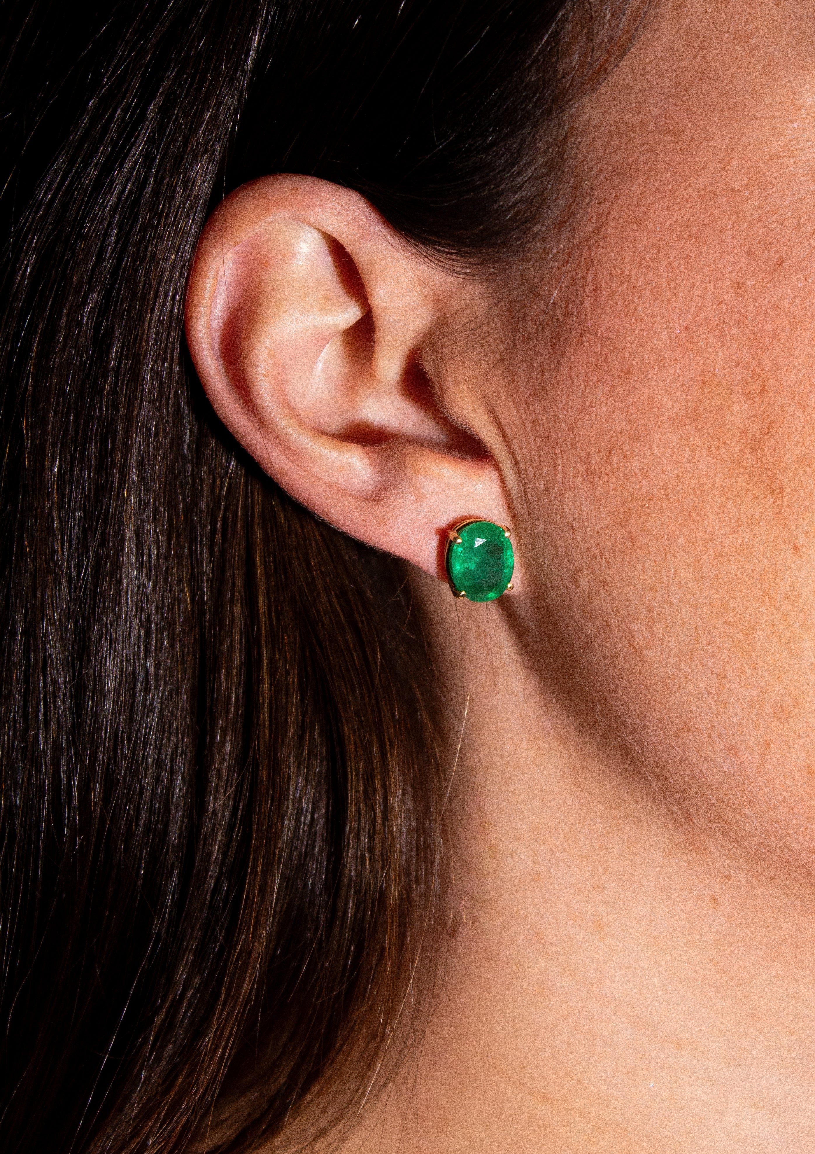 Solitaire Oval Emerald Earrings