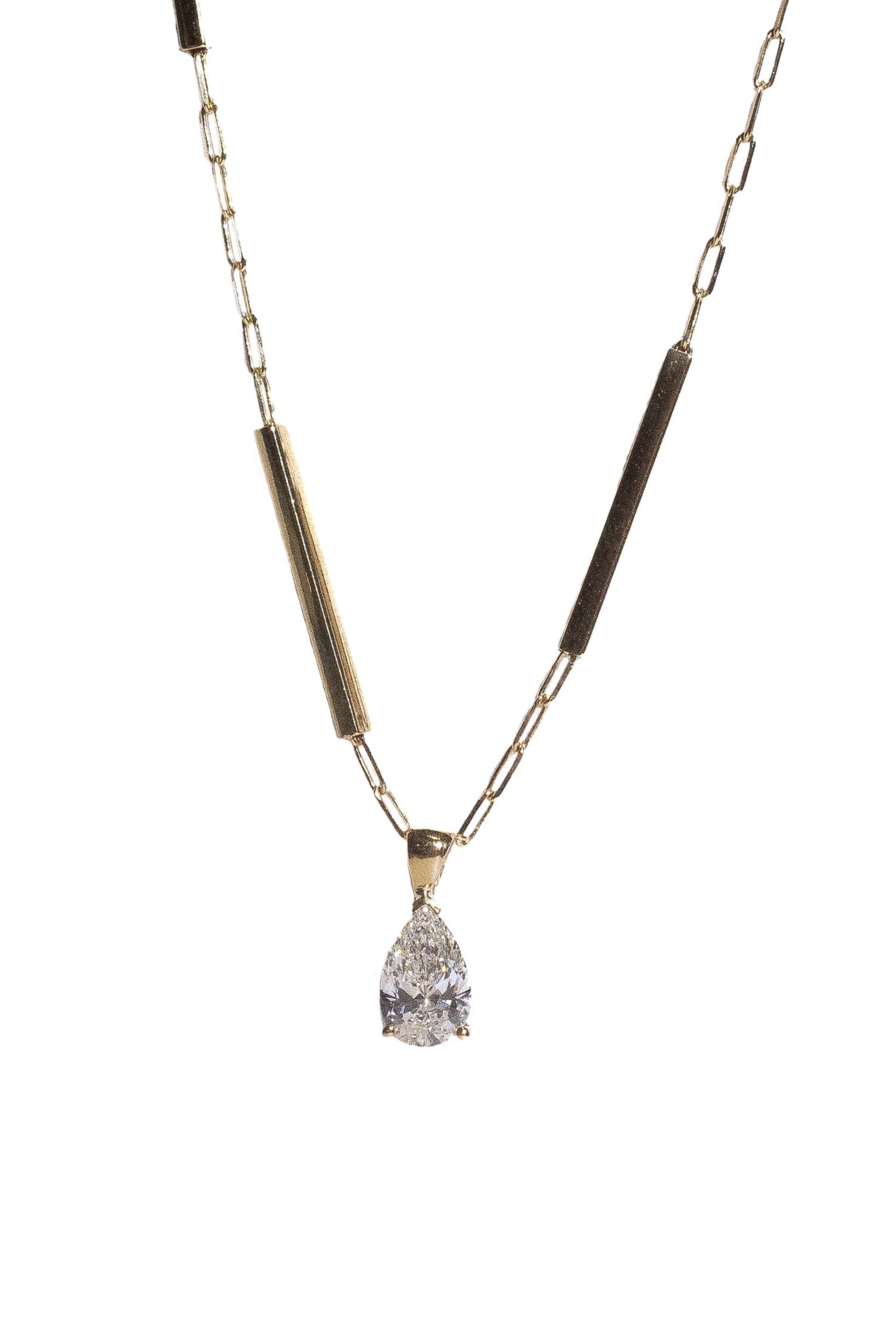Bar Linck Chain & Solitaire Pear Necklace Main image