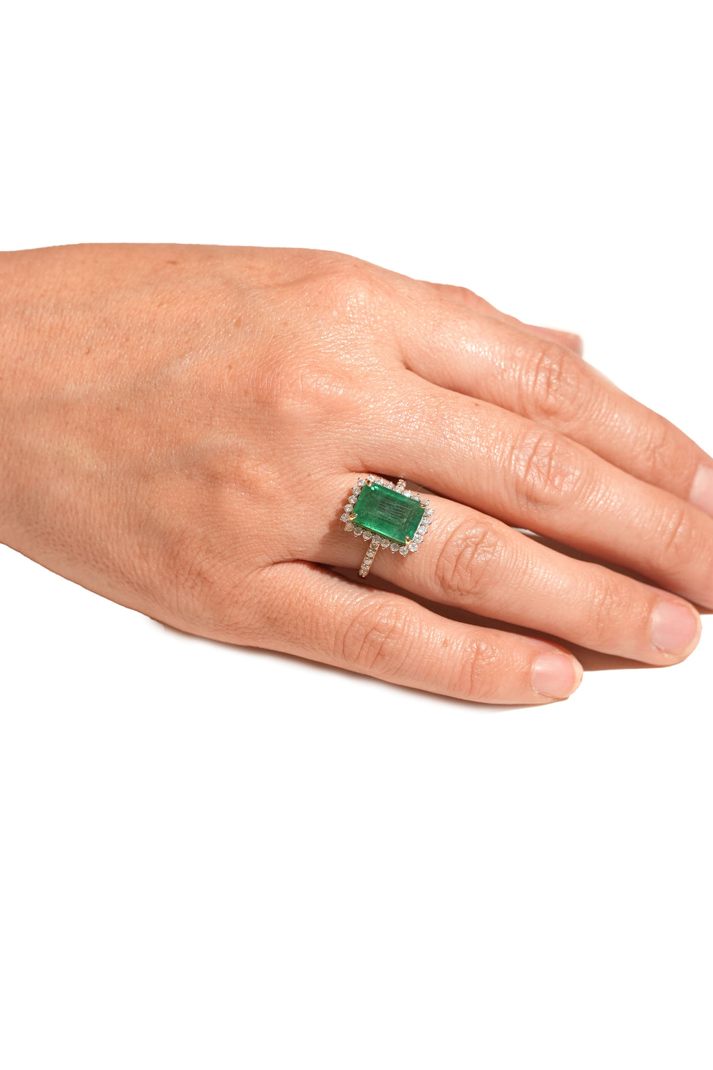 Halo Stepcut Emerald Ring