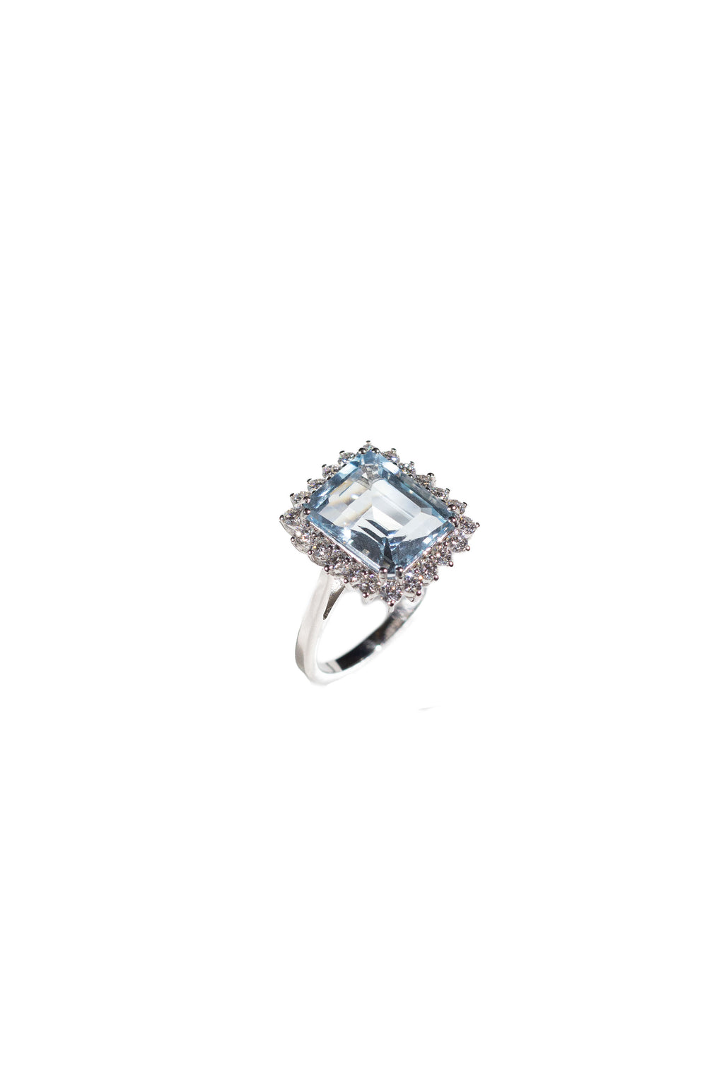 Halo Aquamarine Diamond Ring