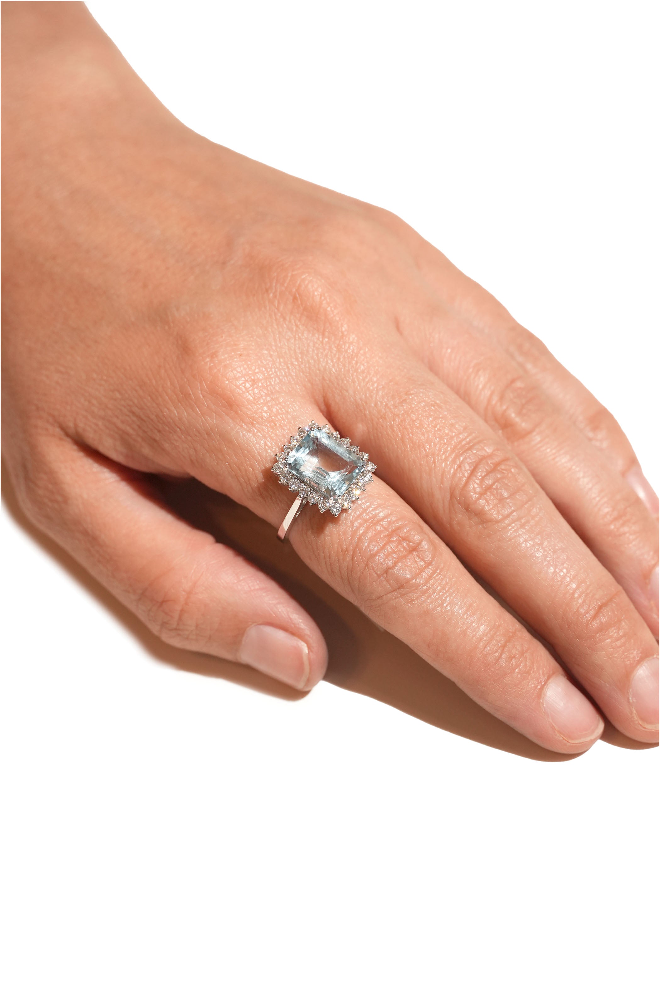 Halo Aquamarine Diamond Ring