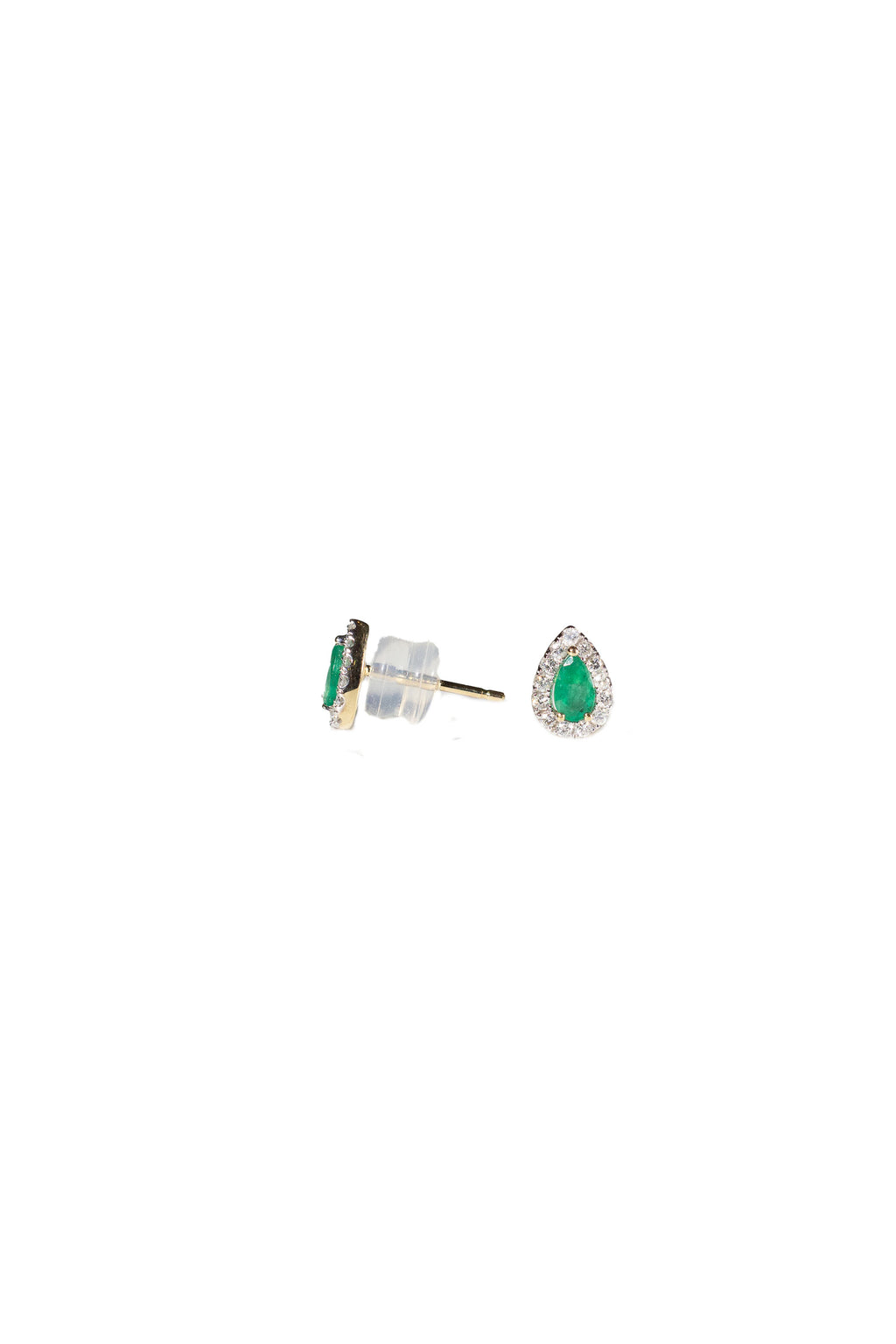 Emerald Pear Halo Studs