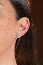 Emerald Pear Halo Studs