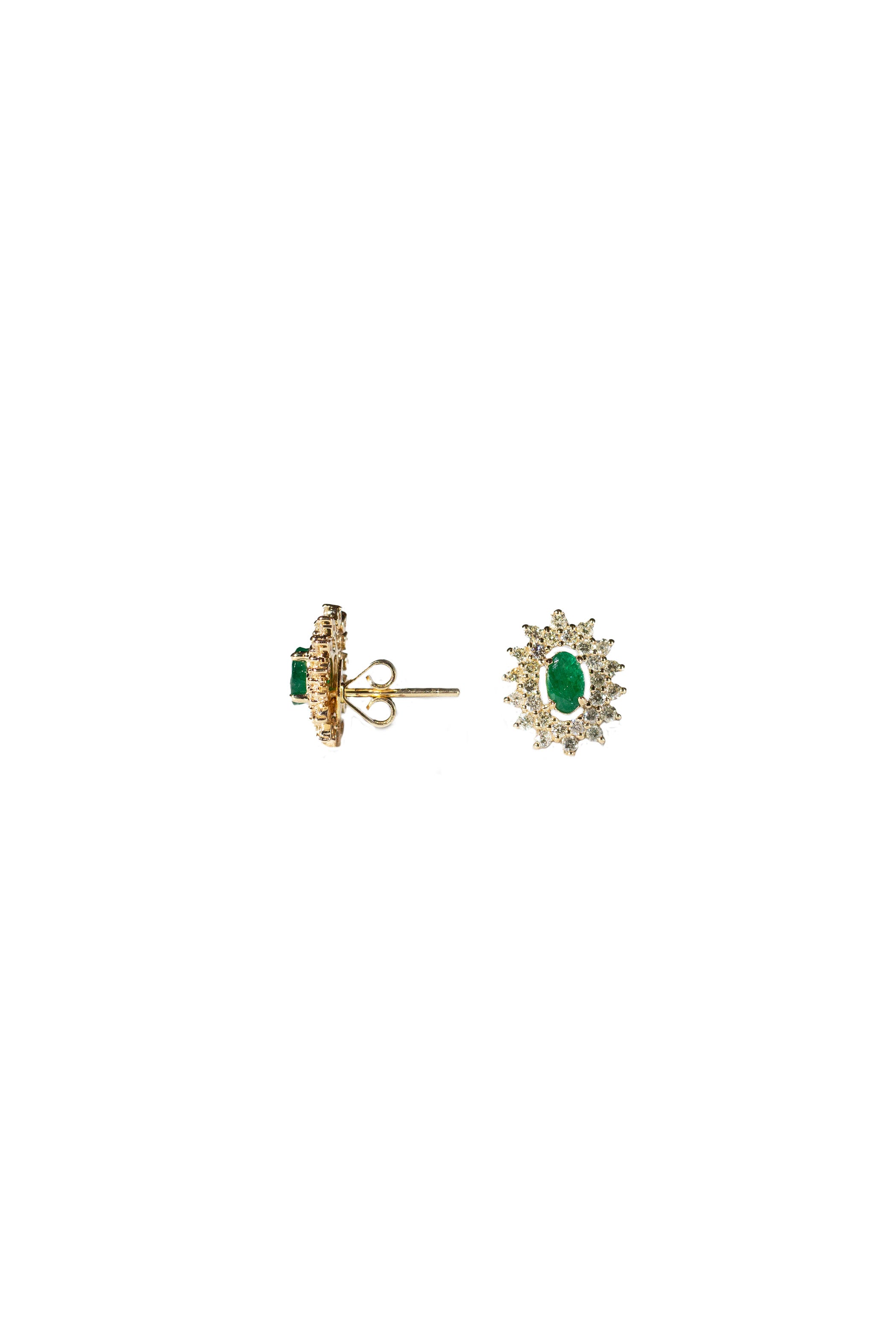 Oval Emerald Studs with Double Halo Main image