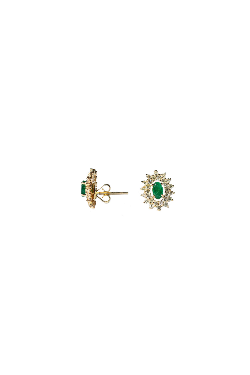 Oval Emerald Studs with Double Halo