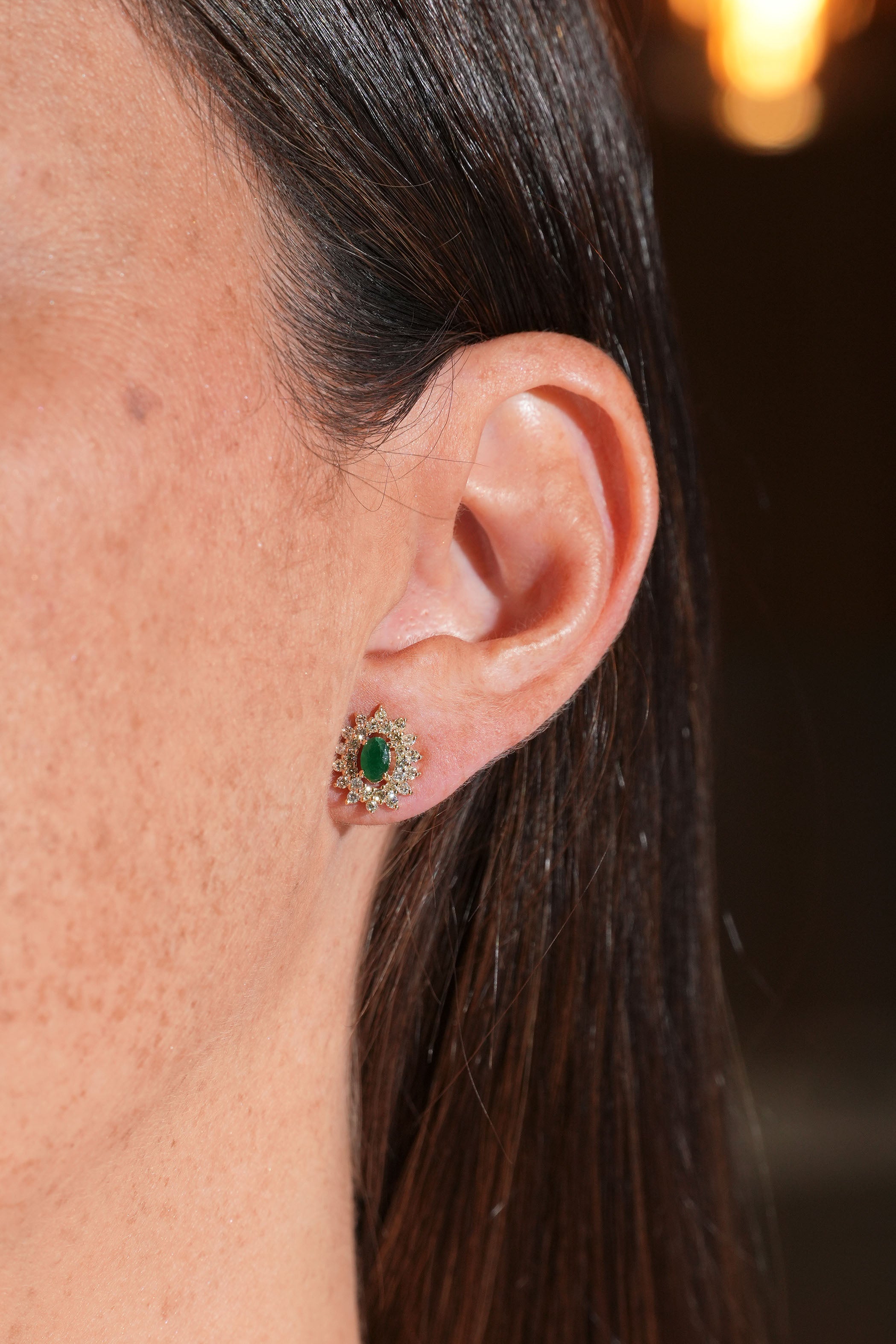 Oval Emerald Studs with Double Halo Secondary image