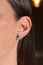 Oval Emerald Studs with Double Halo