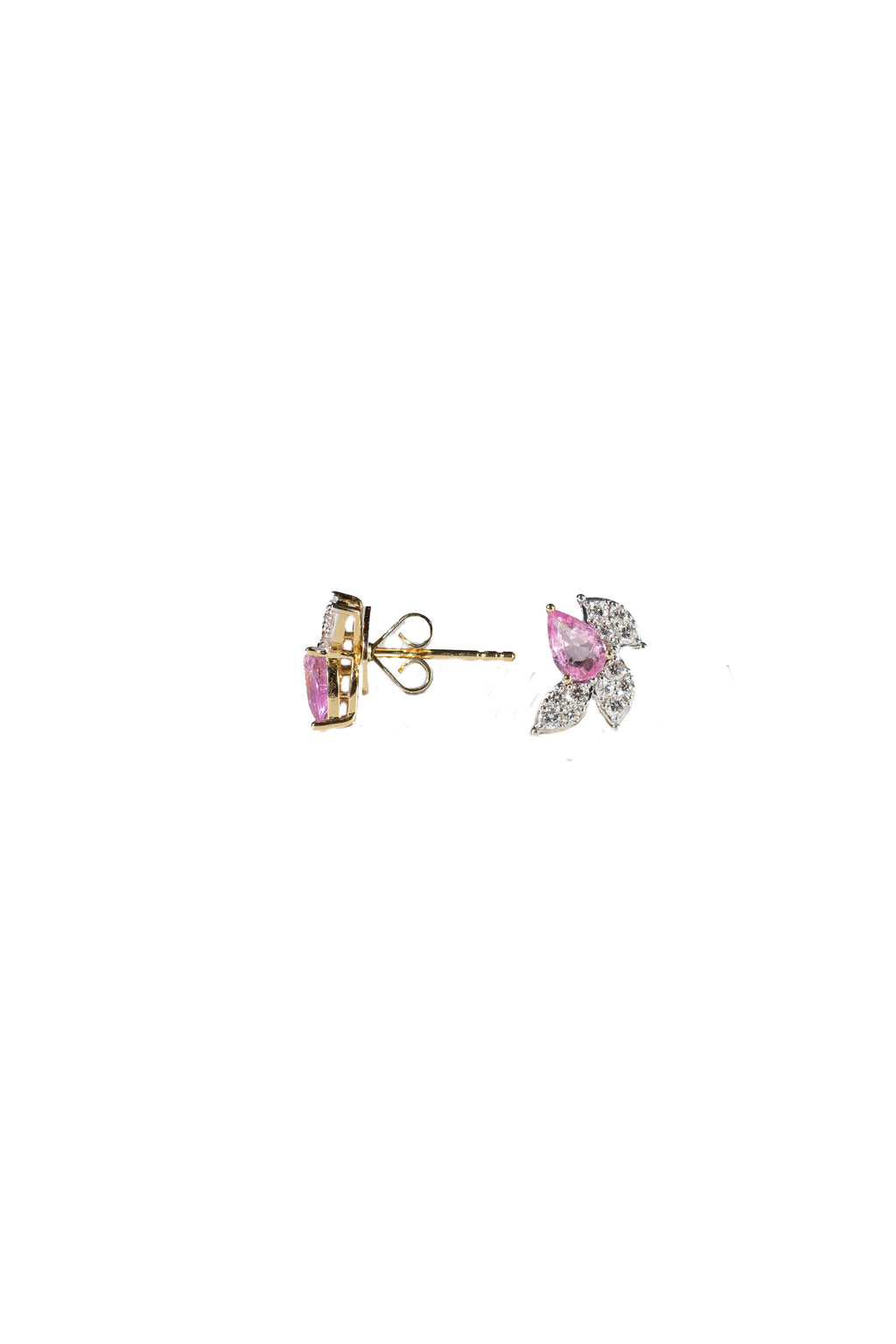Pink Sapphire Pear & Diamond Half Flower