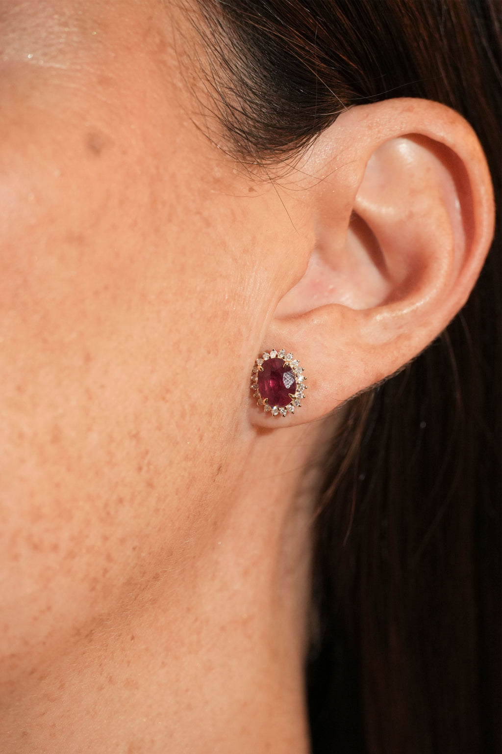 Oval Ruby Halo Studs