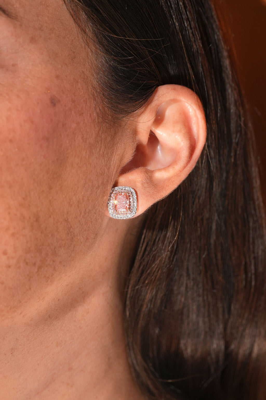Pink Diamond Double Halo Earrings