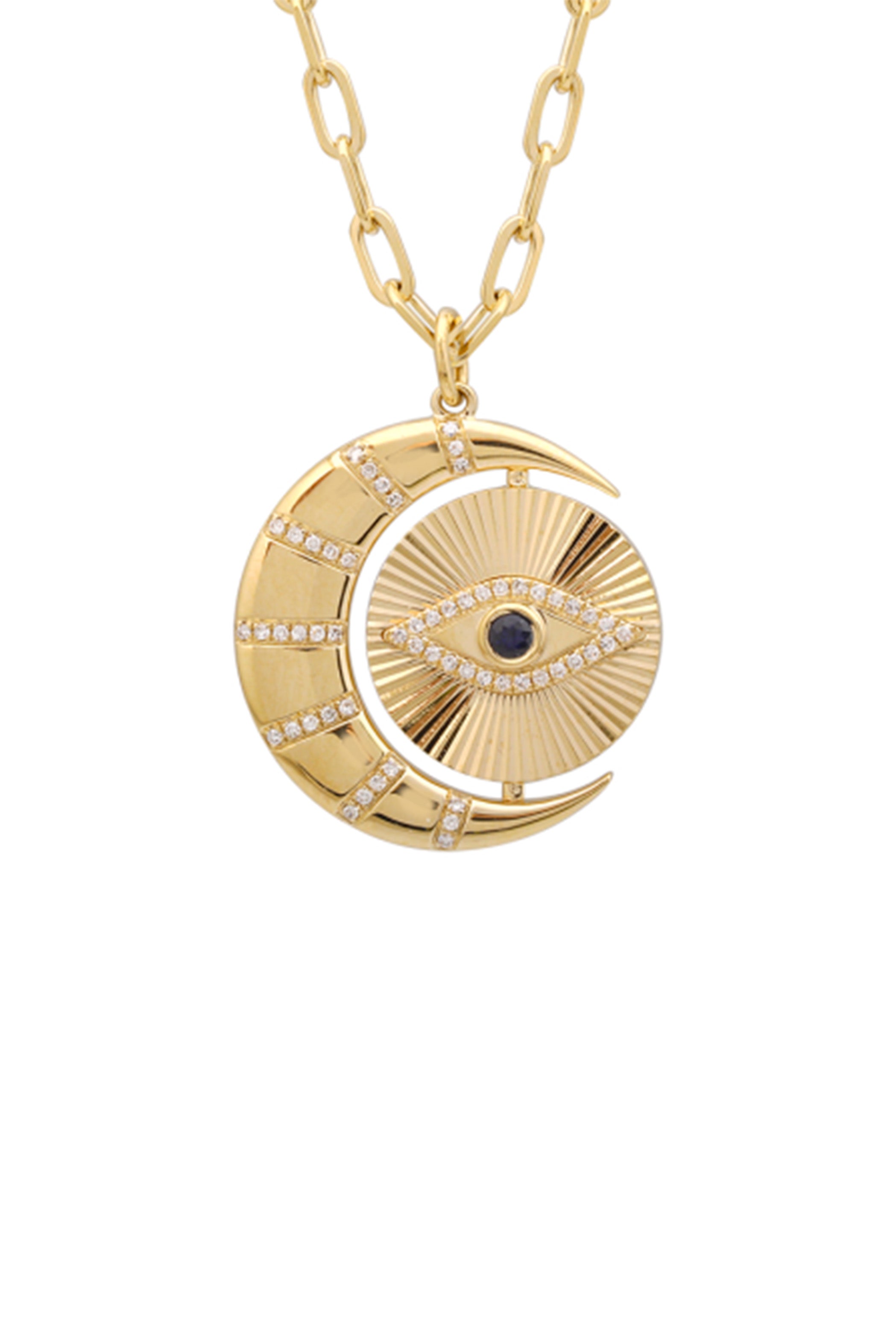 Fluted Moon & Evil Eye Diamond Necklace Main image
