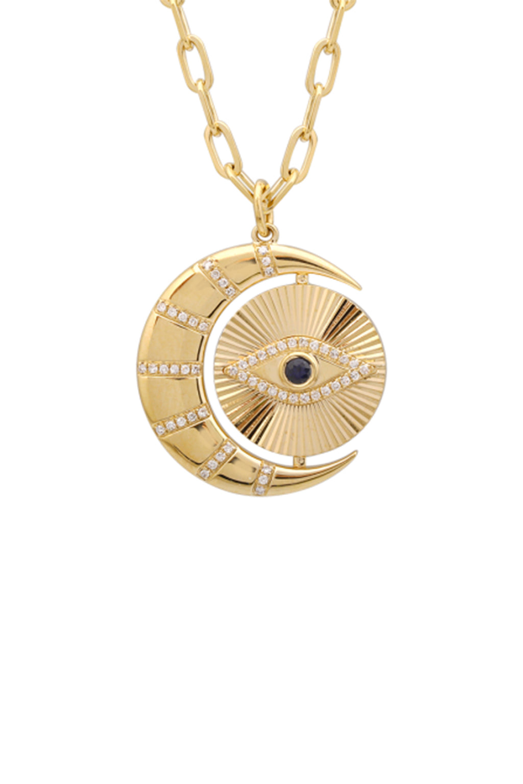 Fluted Moon & Evil Eye Diamond Necklace
