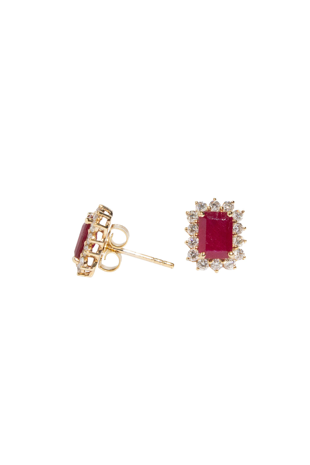 Ruby Step Cut Halo Earrings