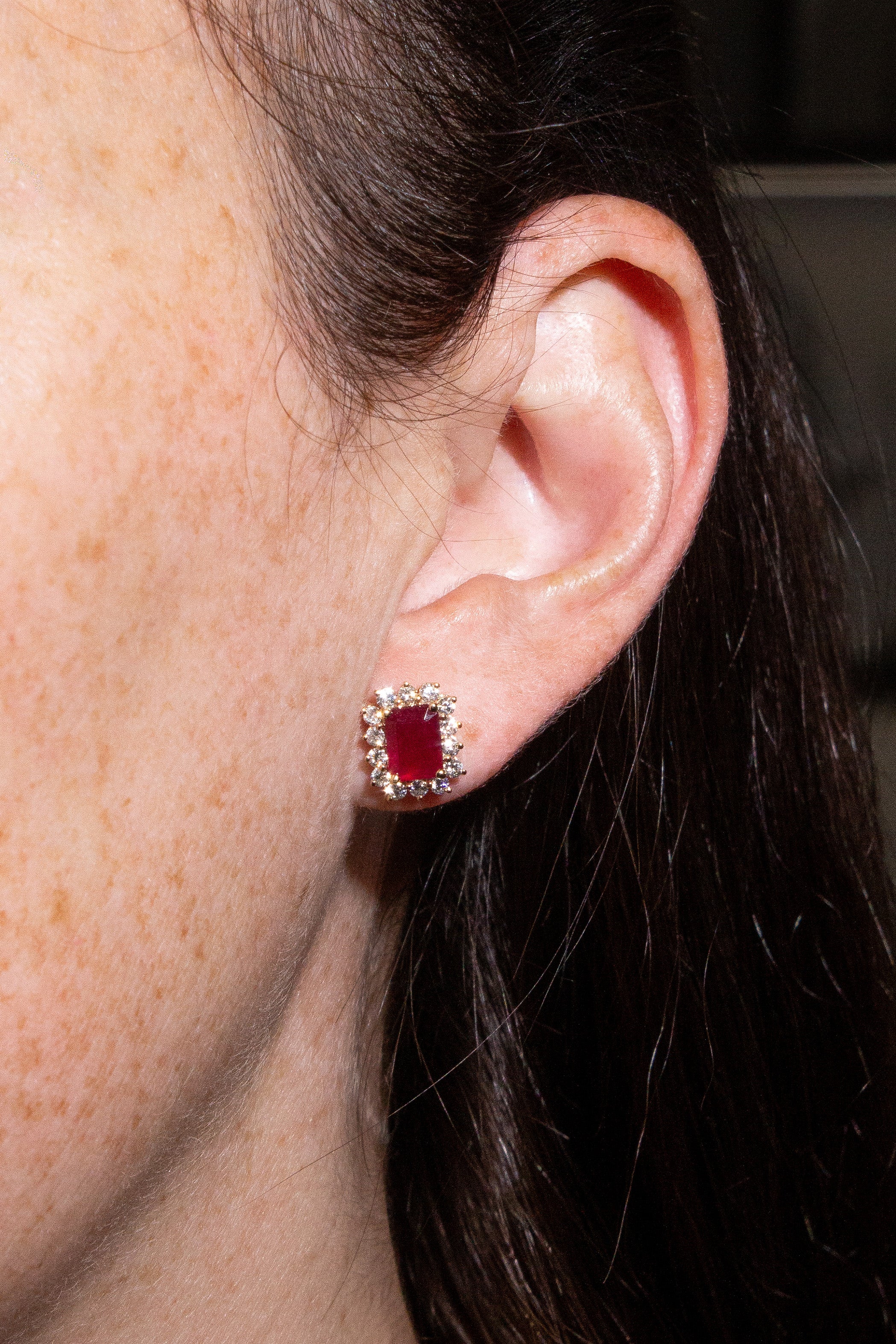 Ruby Step Cut Halo Earrings