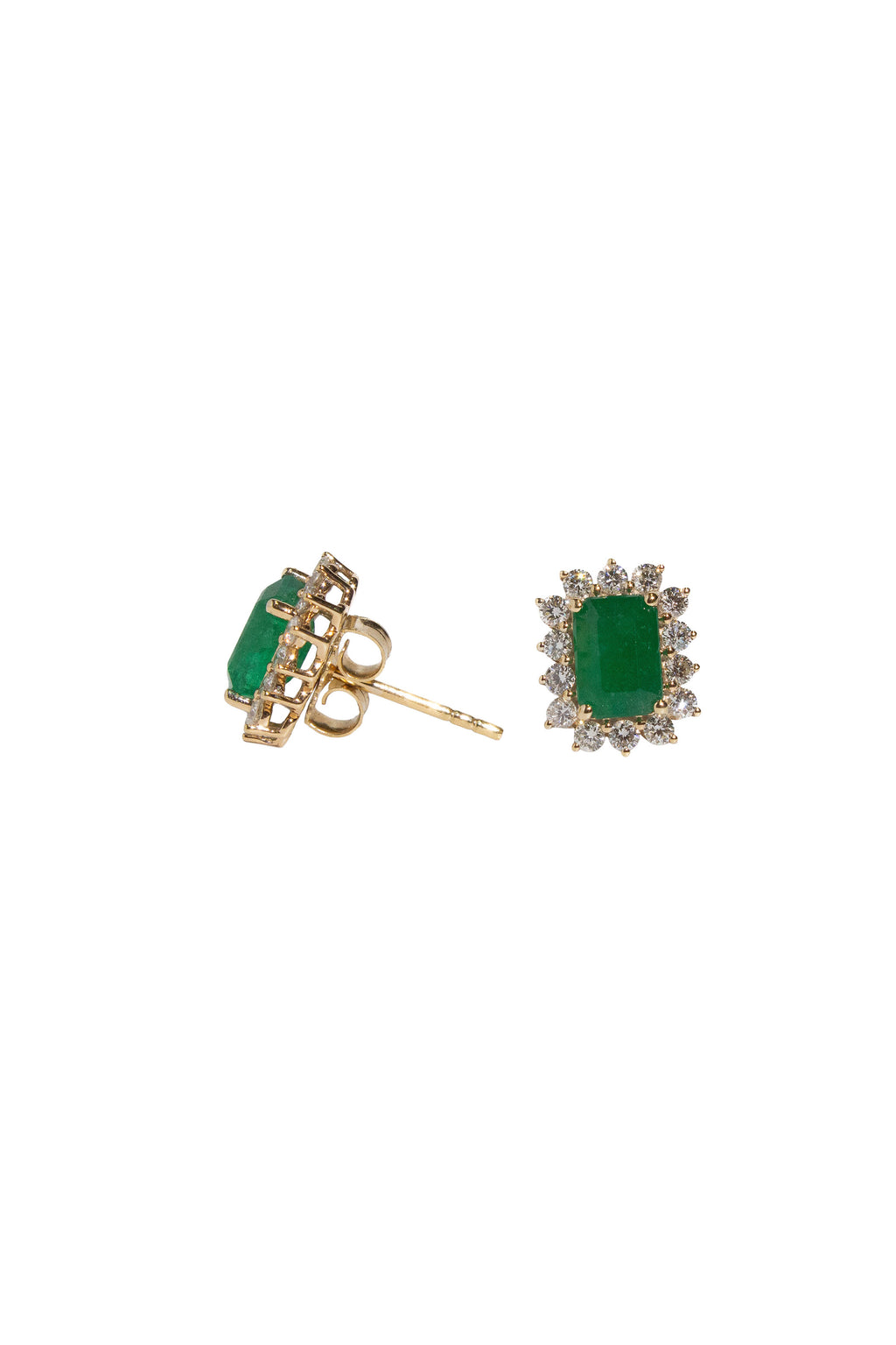 Emerald Step Cut Halo Earrings