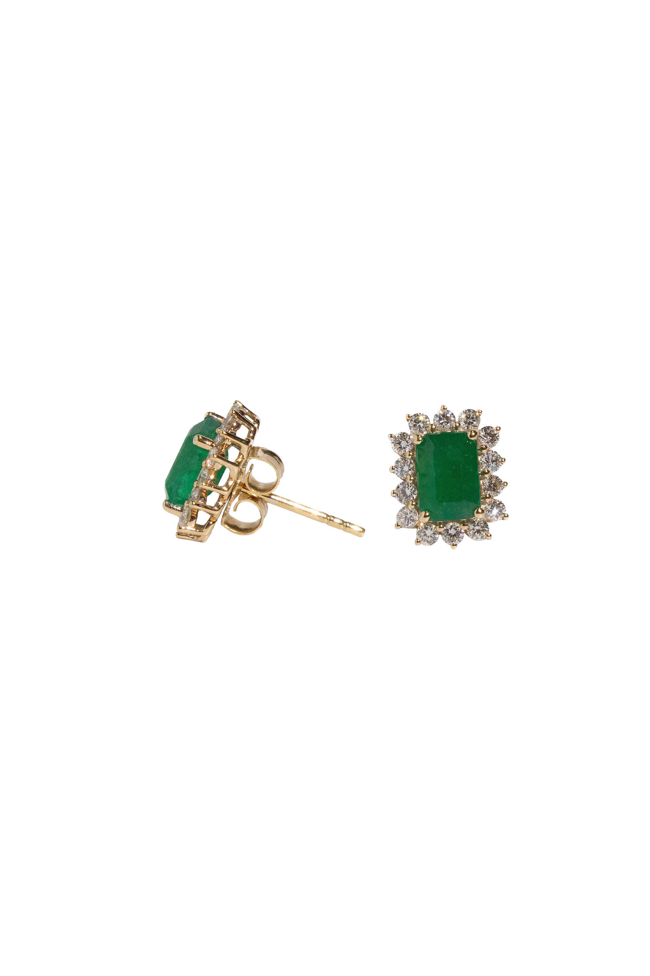 Emerald Step Cut Halo Earrings