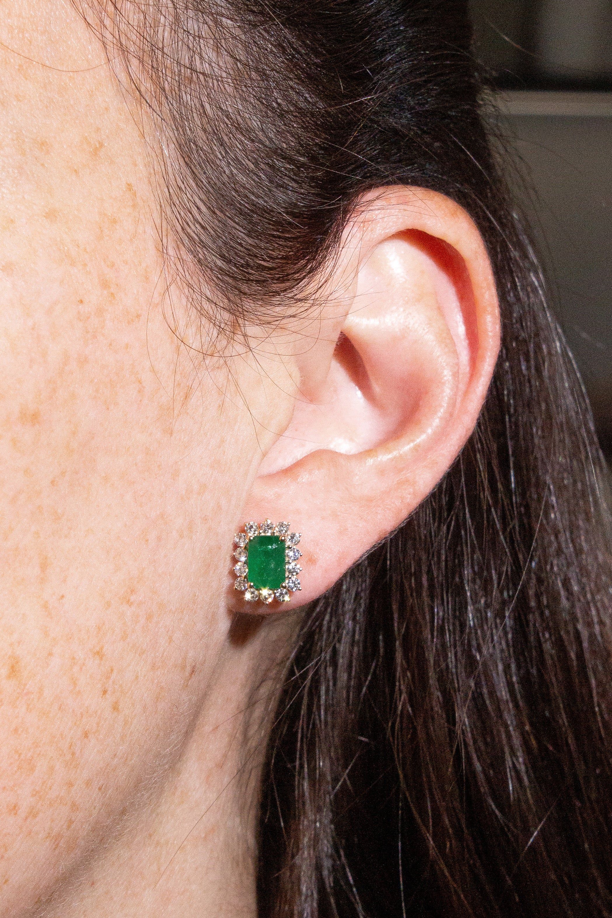 Emerald Step Cut Halo Earrings Secondary image
