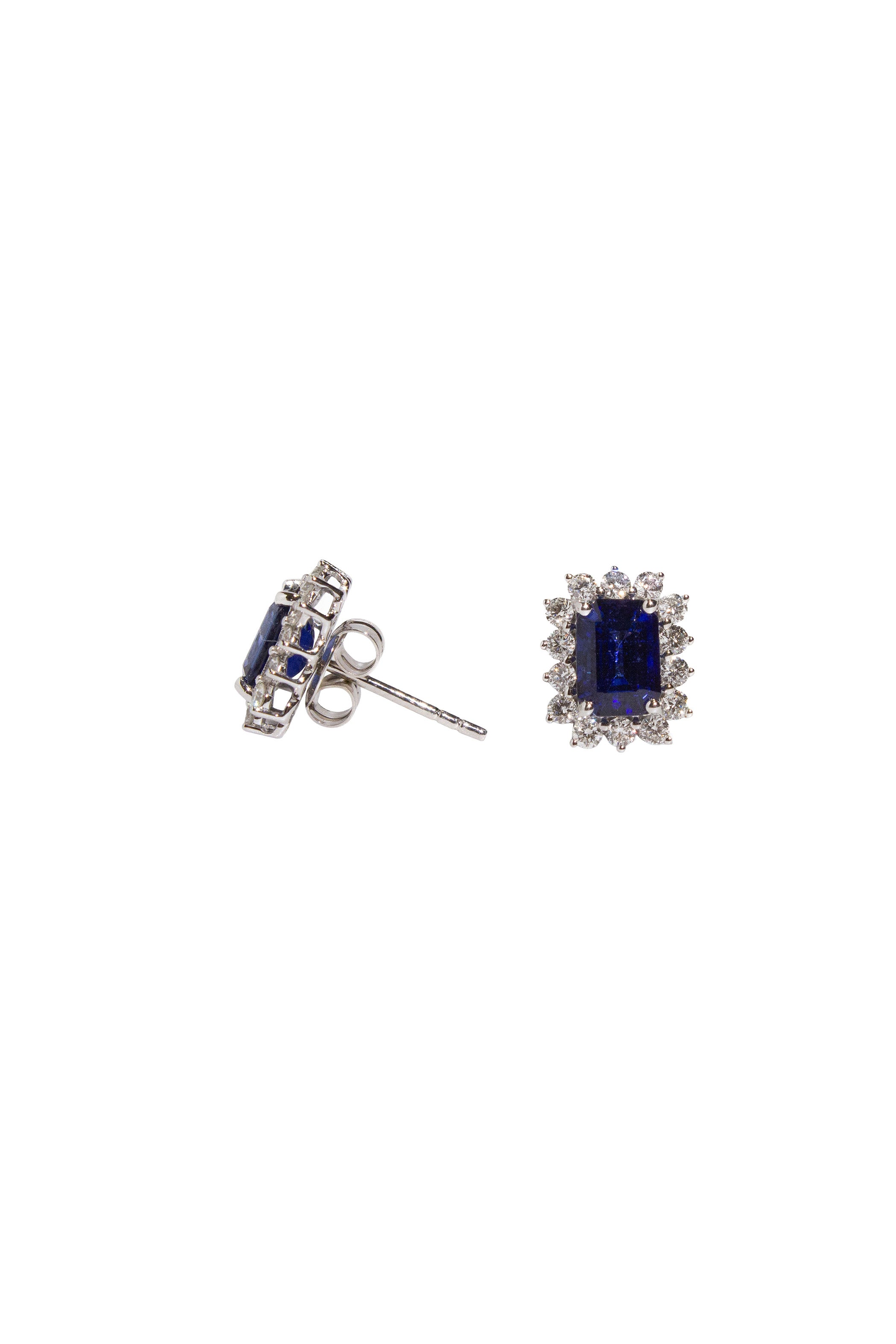 Blue Sapphire Step Cut Halo Earrings Main image