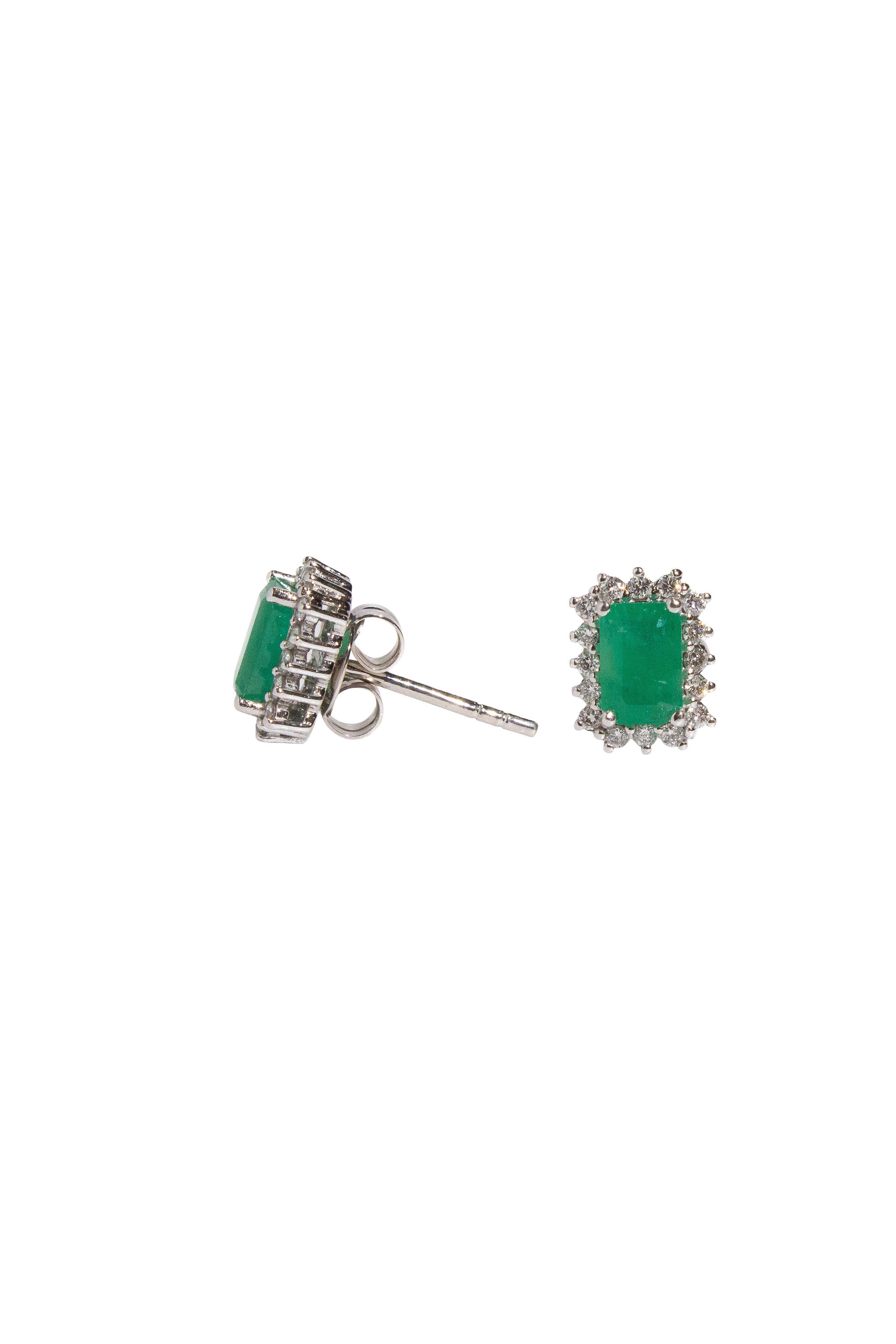 Emerald Step Cut Halo Earrings Main image