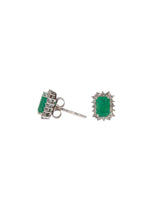 Emerald Step Cut Halo Earrings