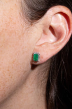 Emerald Step Cut Halo Earrings